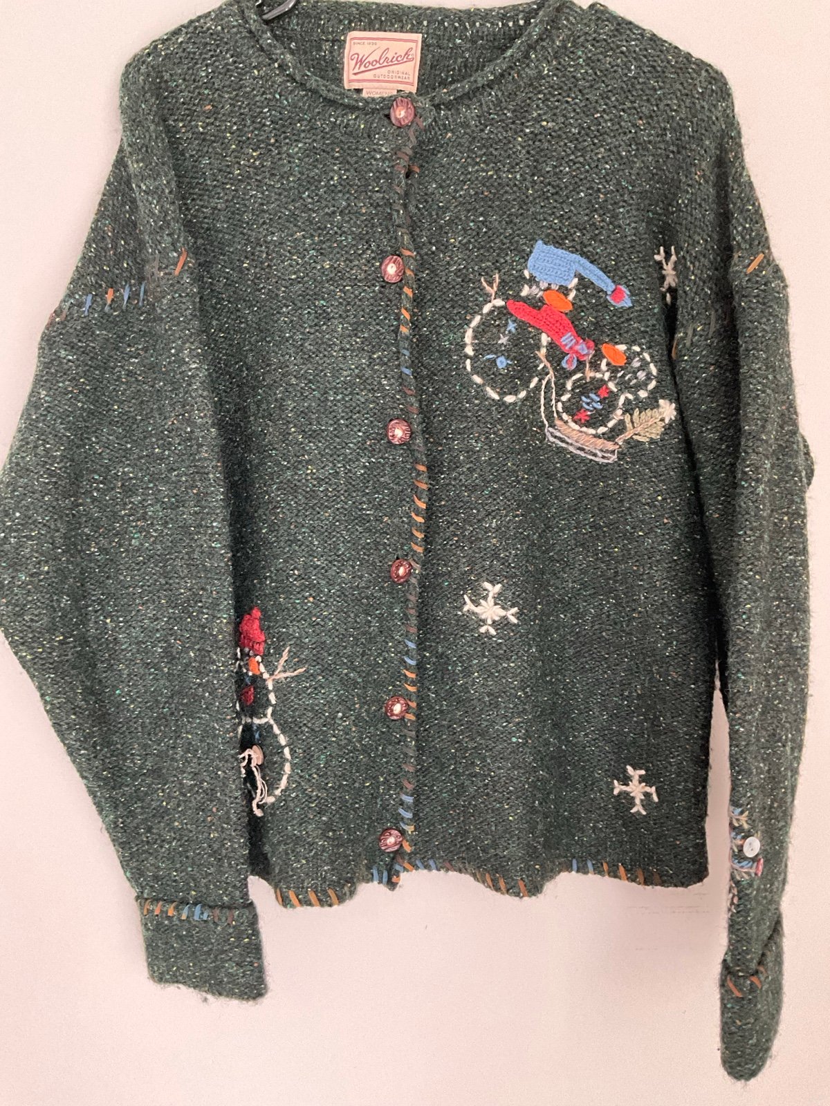 Vintage Christmas Winter Wool Button Up Stitched Cardigan Size M