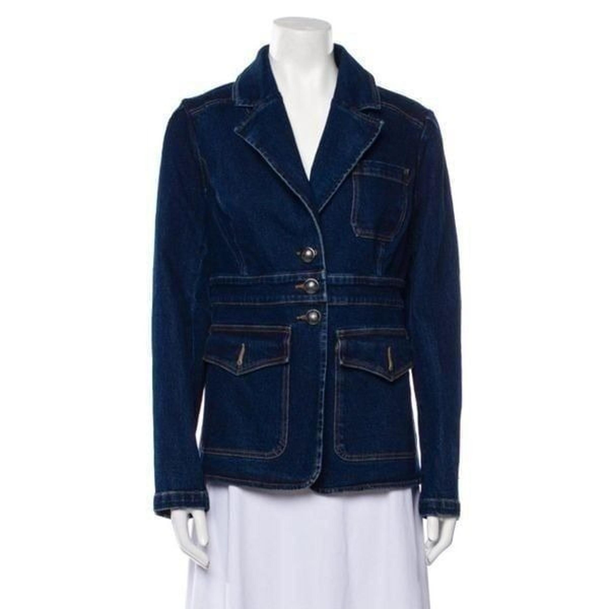 Elie Tahari Denim Stretch Collared Jean Jacket Size 10 Blue