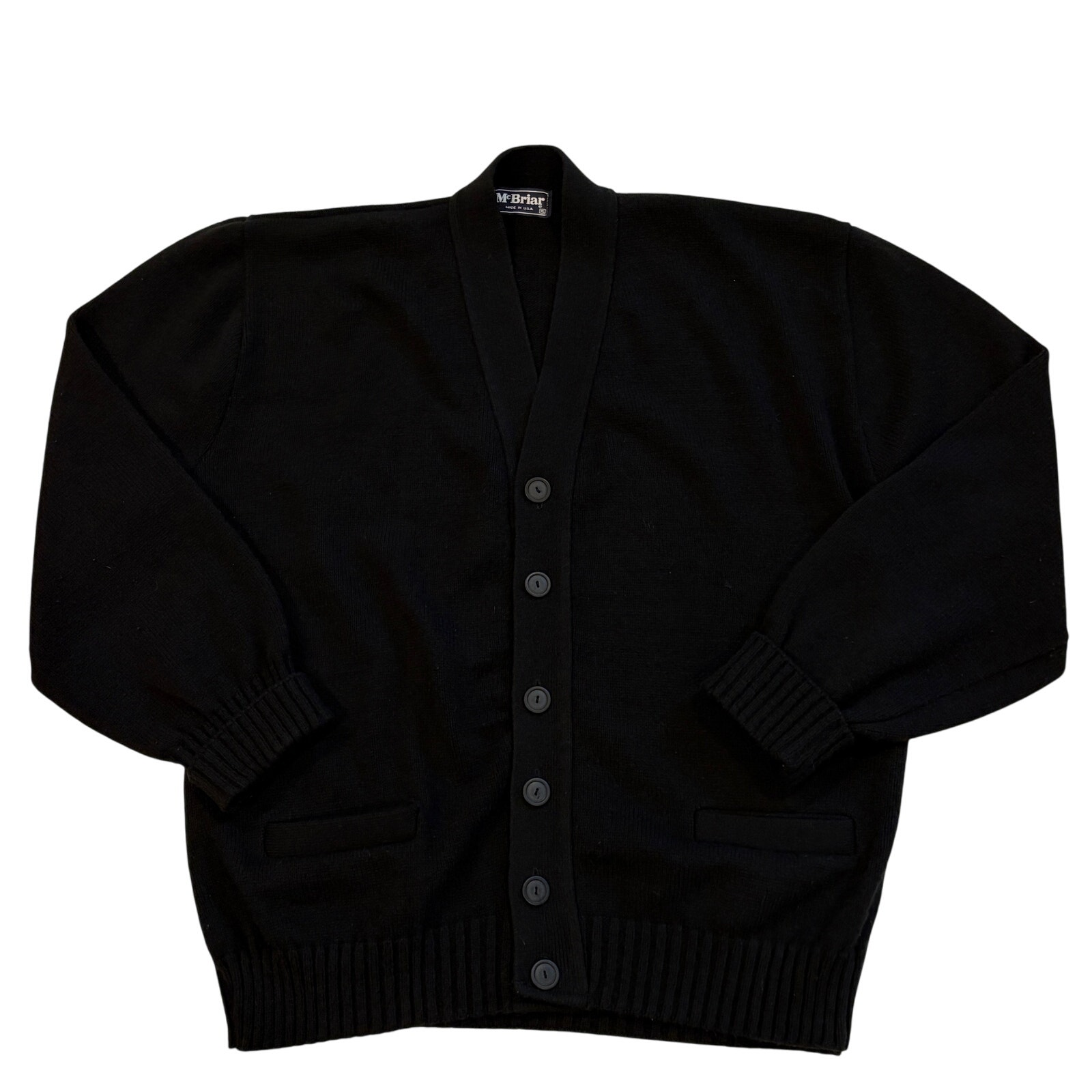 Vtg Cardigan Sweater Mens Size XL Black Button Front Varsity Grandpa Hipster USA