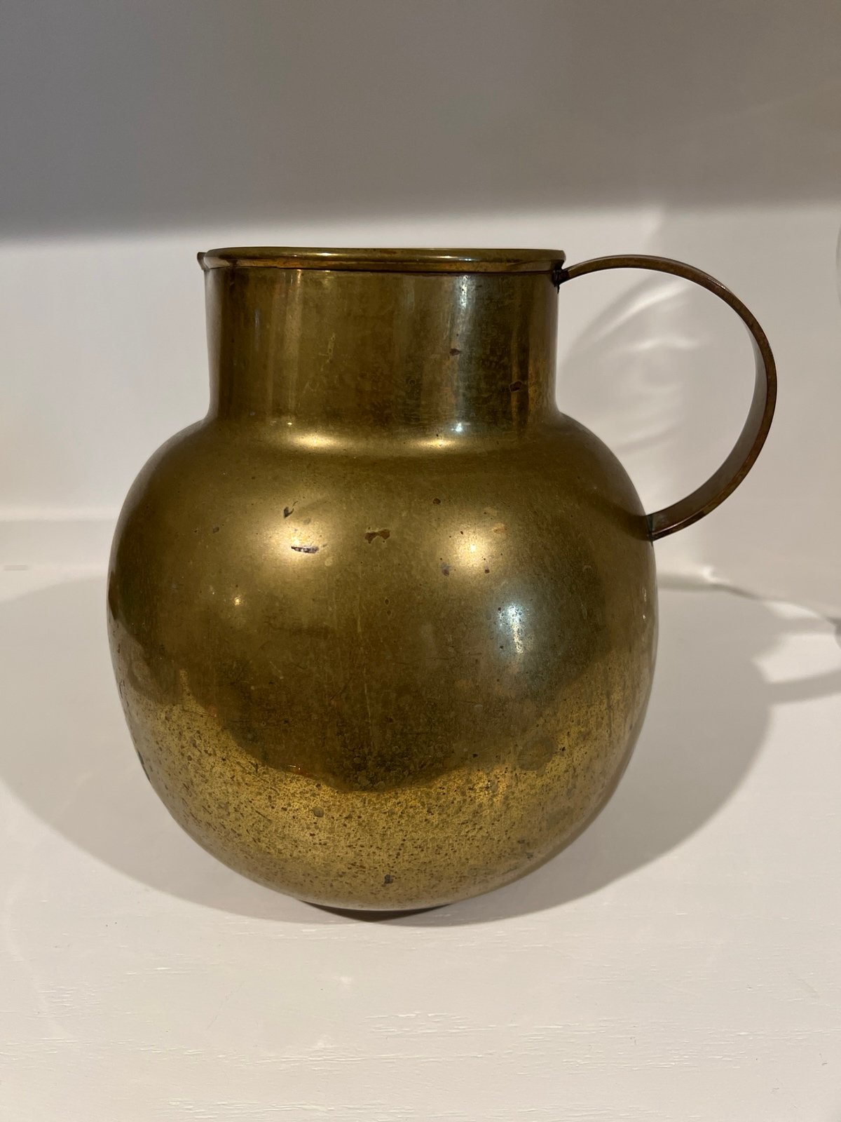 Large Antique solid brass water jug/pitcher with natural patina