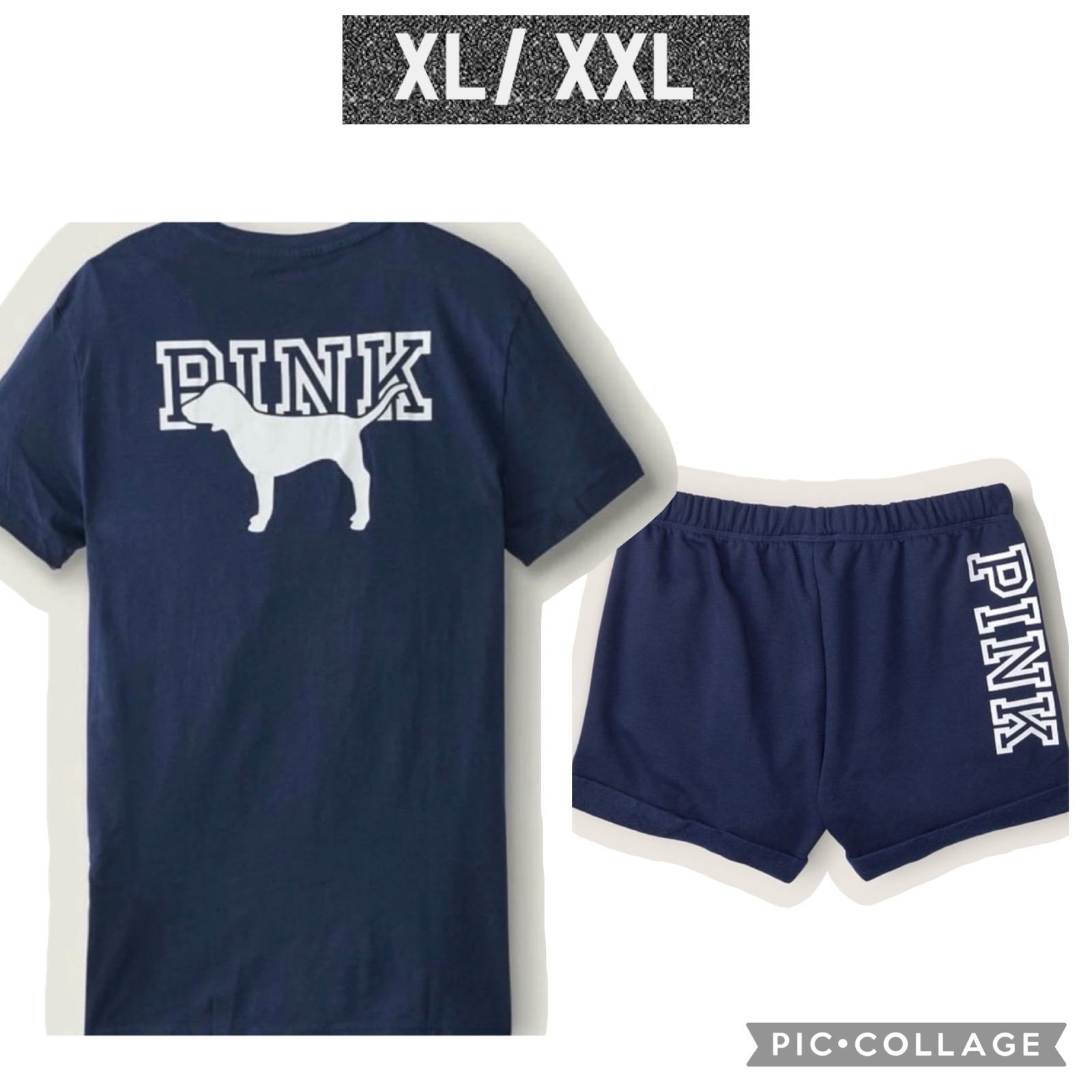 PINK campus short sleeve pocket tee boyfriend shorts ensign classic logo