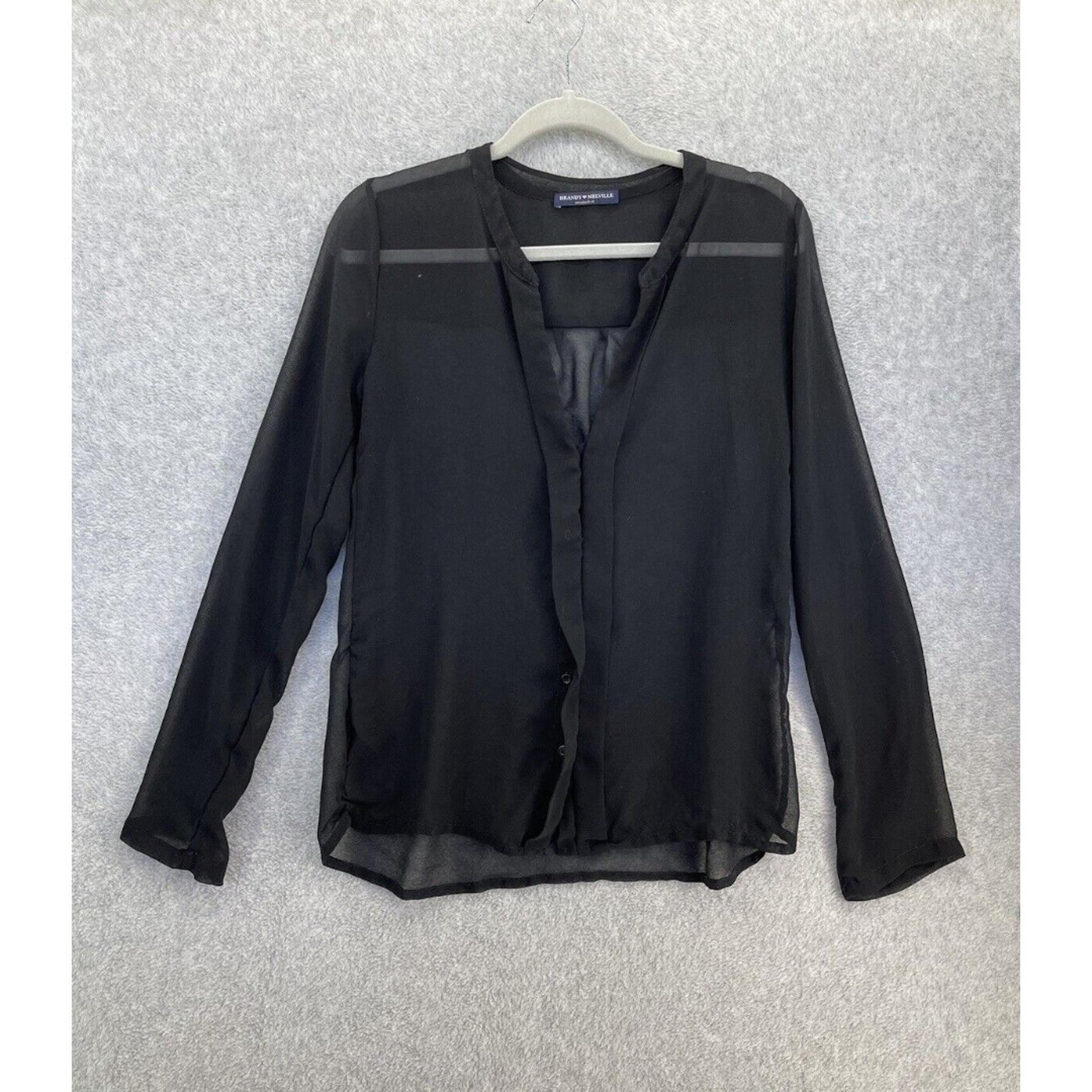 Brandy Melville Women's Button Down Blouse Long Sleeve Solid Black Sheer One Siz