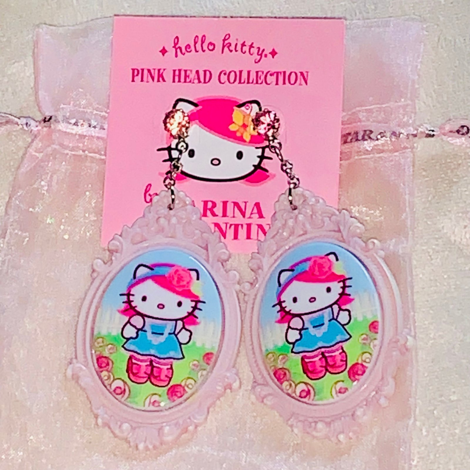 tarina tarantino Hello Kitty pink head earrings vtg/new