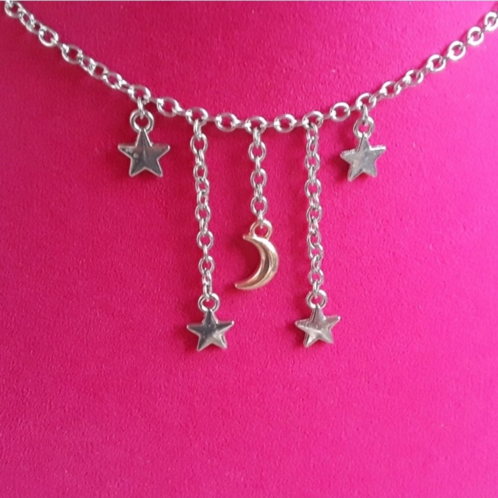 Starry Night Necklace Star & Moon Sterling Silver Celestial Stars Necklace