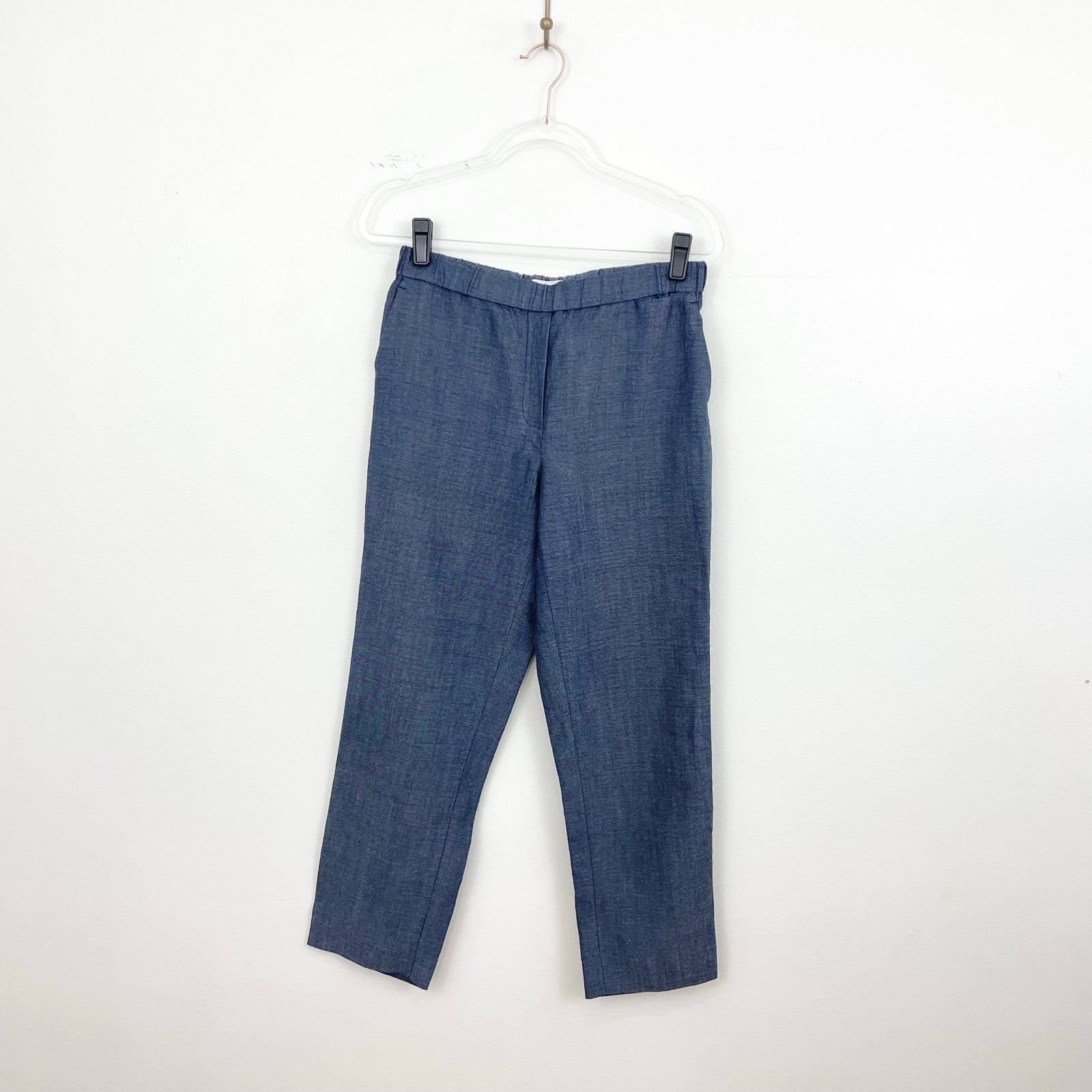 Argent Blue Linen Blend Straight Leg Pants