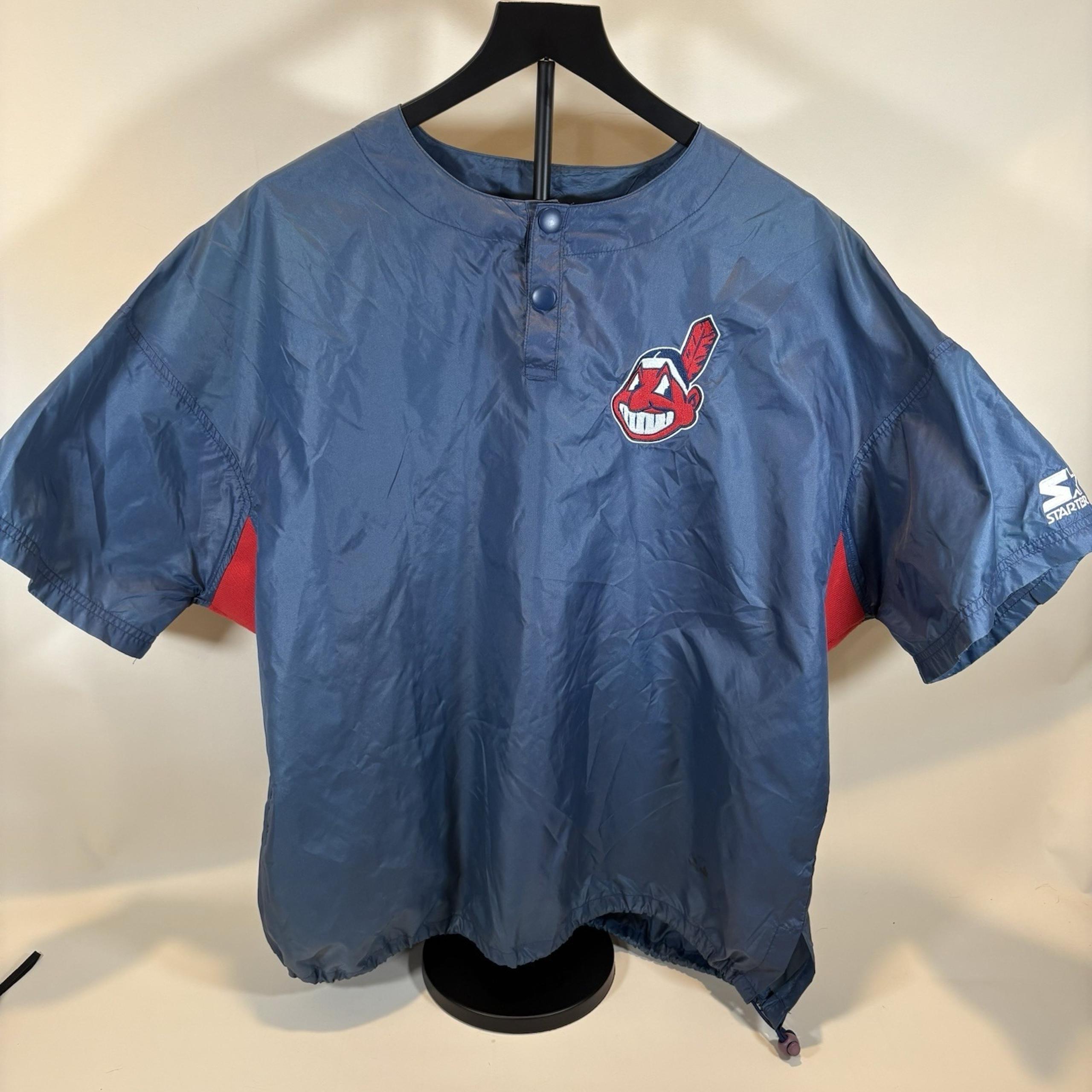 Diamond Starter Warm Up Jacket Men L Blue Chief Wahoo Indians Windbreaker Nylon