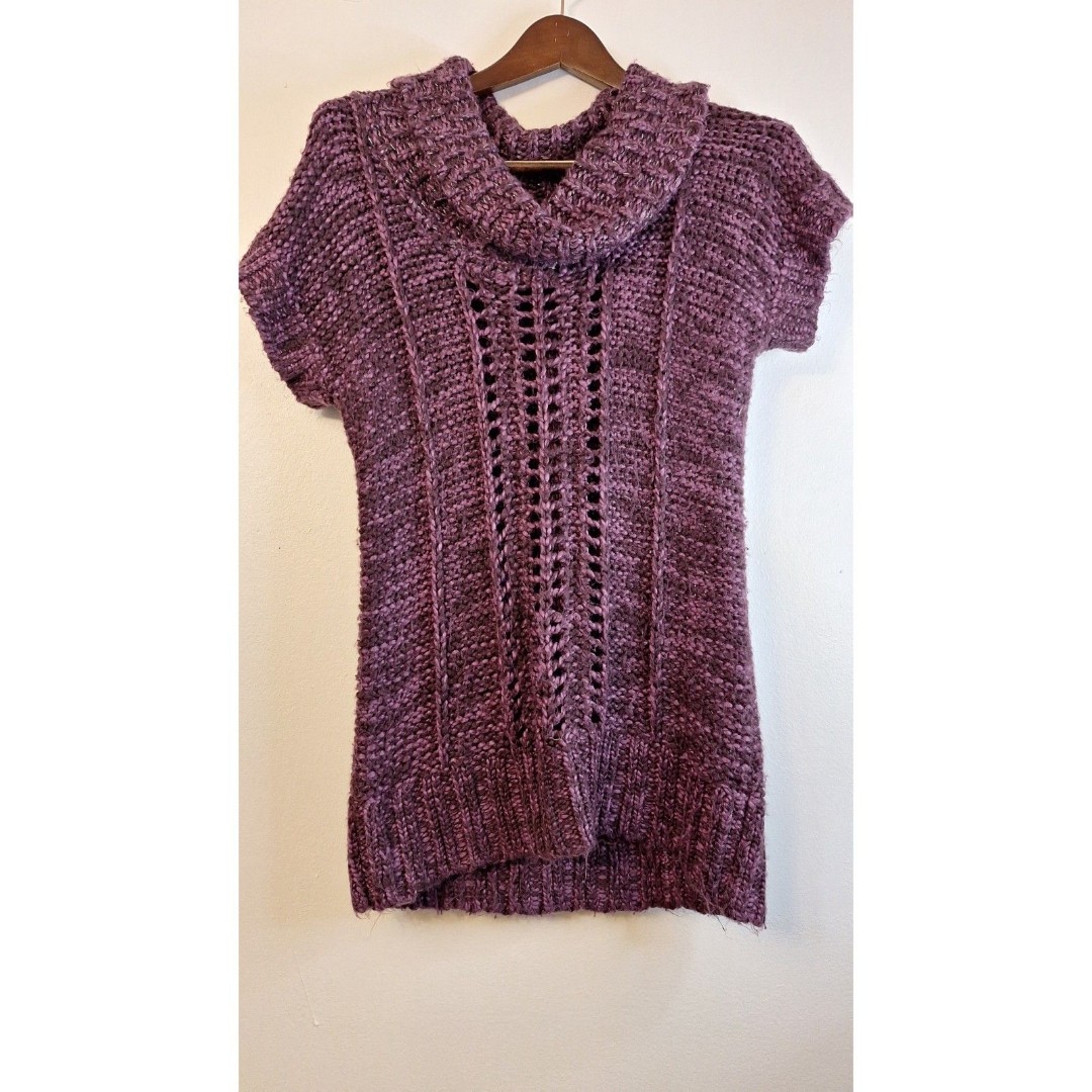 MUDD Y2K 90's Purple Silver Glitter Chunky Cowl Neck Open Knit Sweater Women L