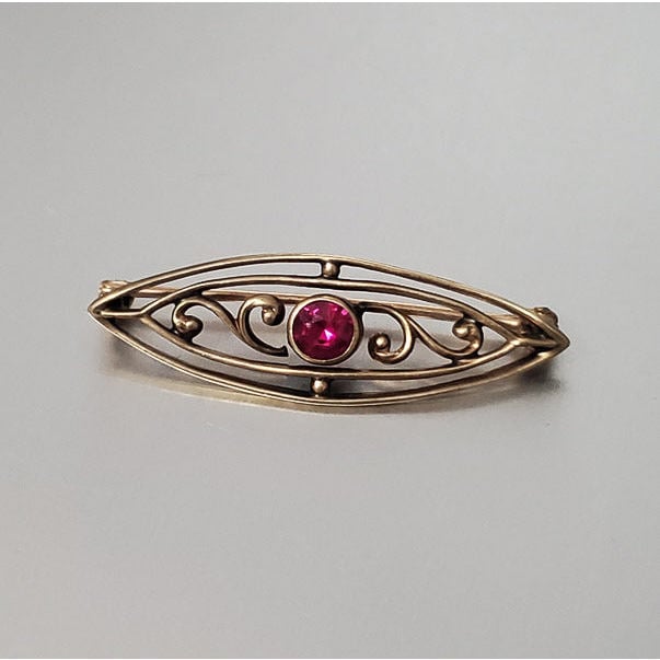 Antique Art Deco 10k Gold Ruby Brooch