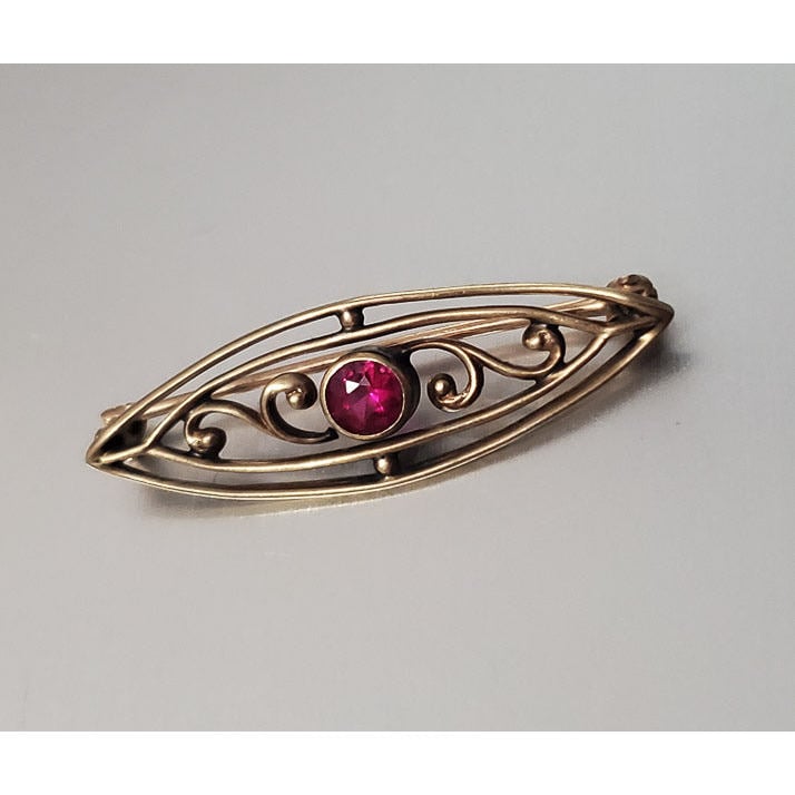 Antique Art Deco 10k Gold Ruby Brooch