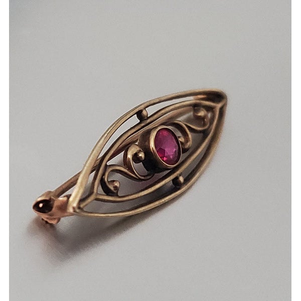 Antique Art Deco 10k Gold Ruby Brooch