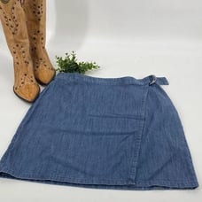 J.Jill Wrap Chambray Knee Length Chambray Skirt Cotton Tencel Small Blue S