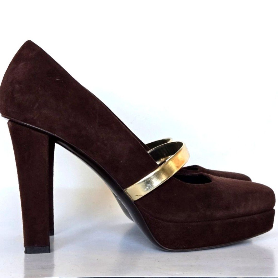 Vintage GUCCI Brown Suede Platform Slide Chunky Heels. 39.5