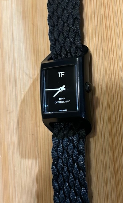 Tom Ford Ocean Plastic Watch With 35mm Black Face & Black Braided Band