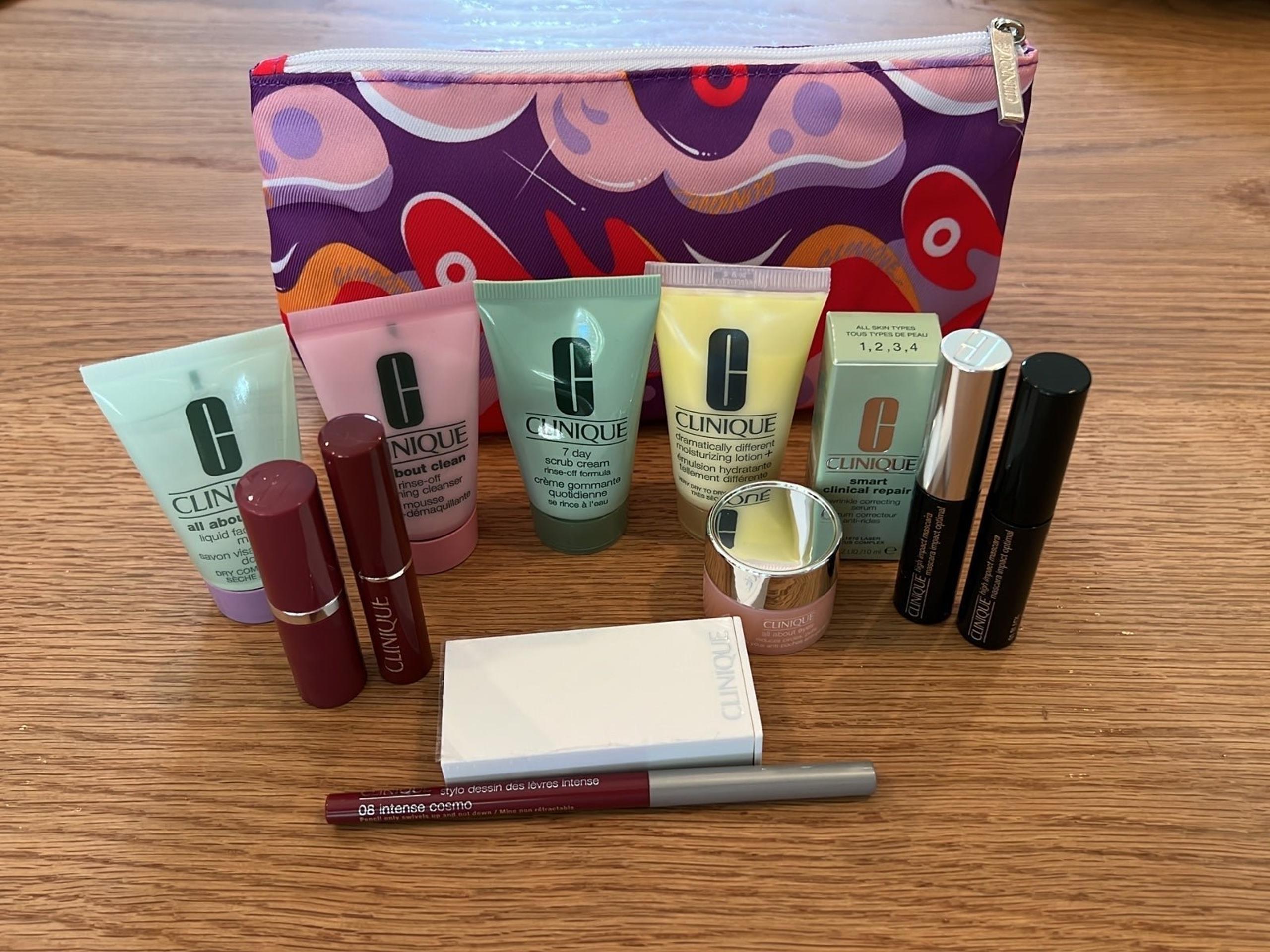 All New Clinique Skincare & Makeup Samples with Bag