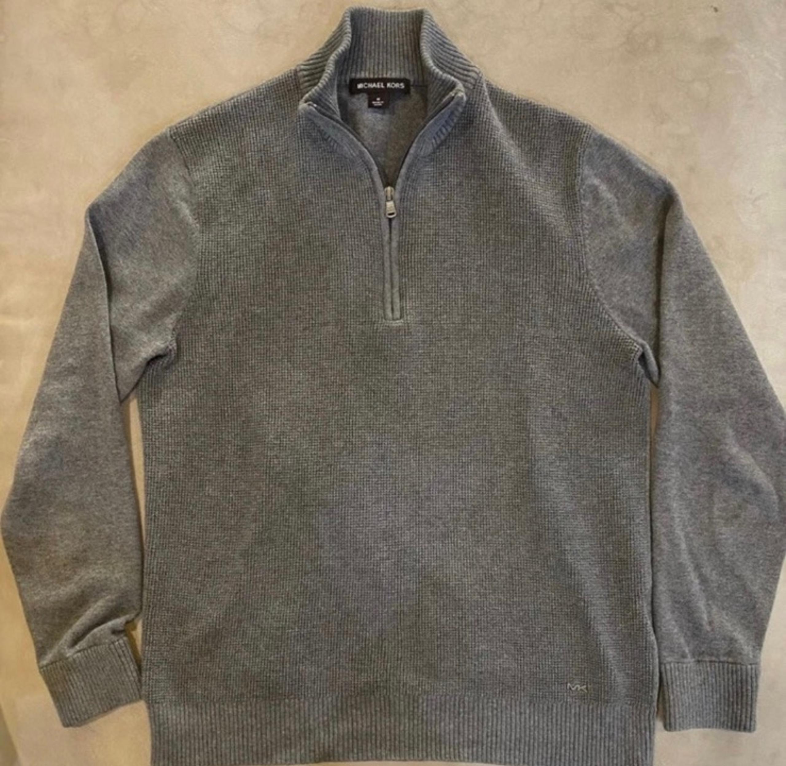 Michael Kors Men’s Quarter Zip Pullover Grey Waffle Sweater
