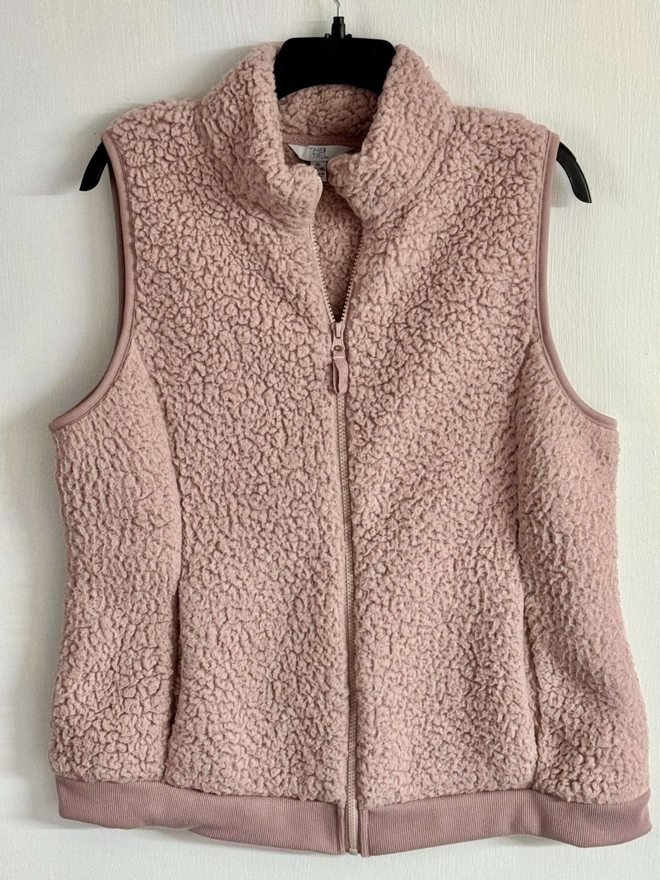 Time and Tru Women's Pink Faux Plush Sherpa Vest Zip Up Size XL
