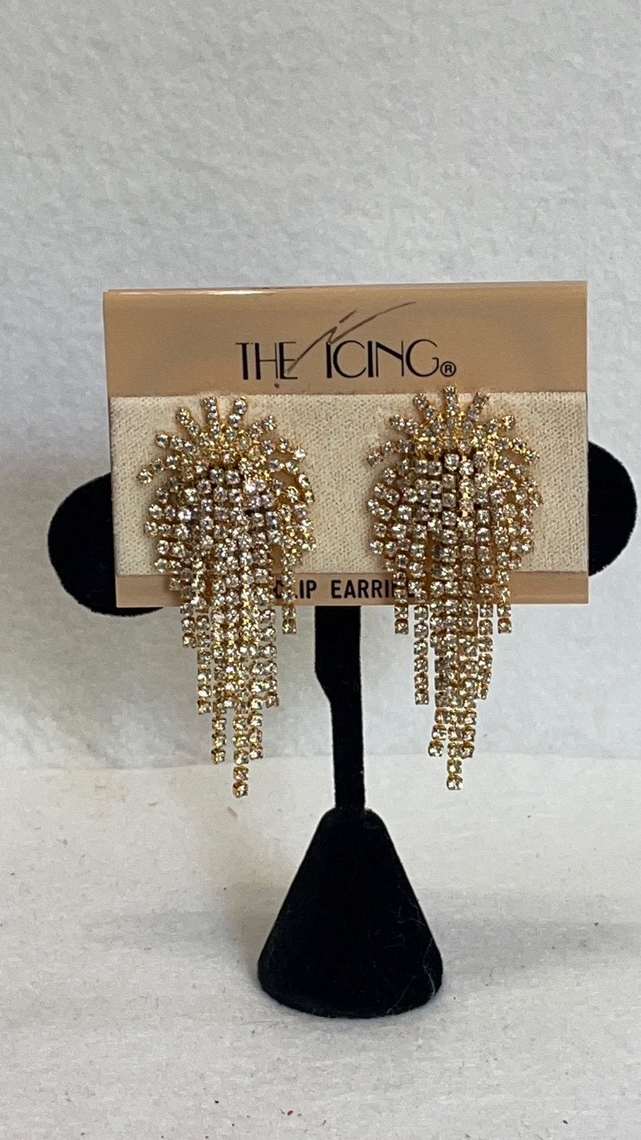 NWT The Icing starburst dangle rhinestone earrings gold tone 2.5”