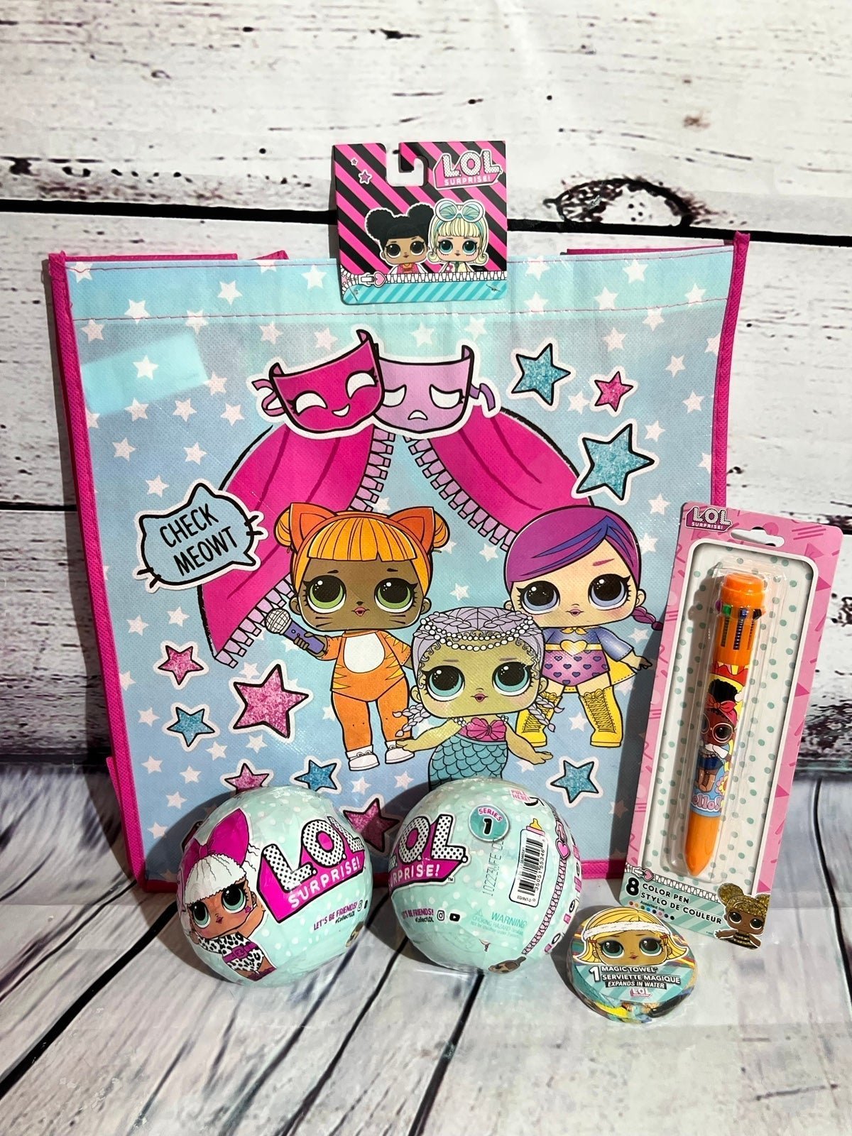 ✨LOL Surprise Doll Theme Set ~ TWO Series 1 Capsules~ Tote~Pen ~Magic Towel