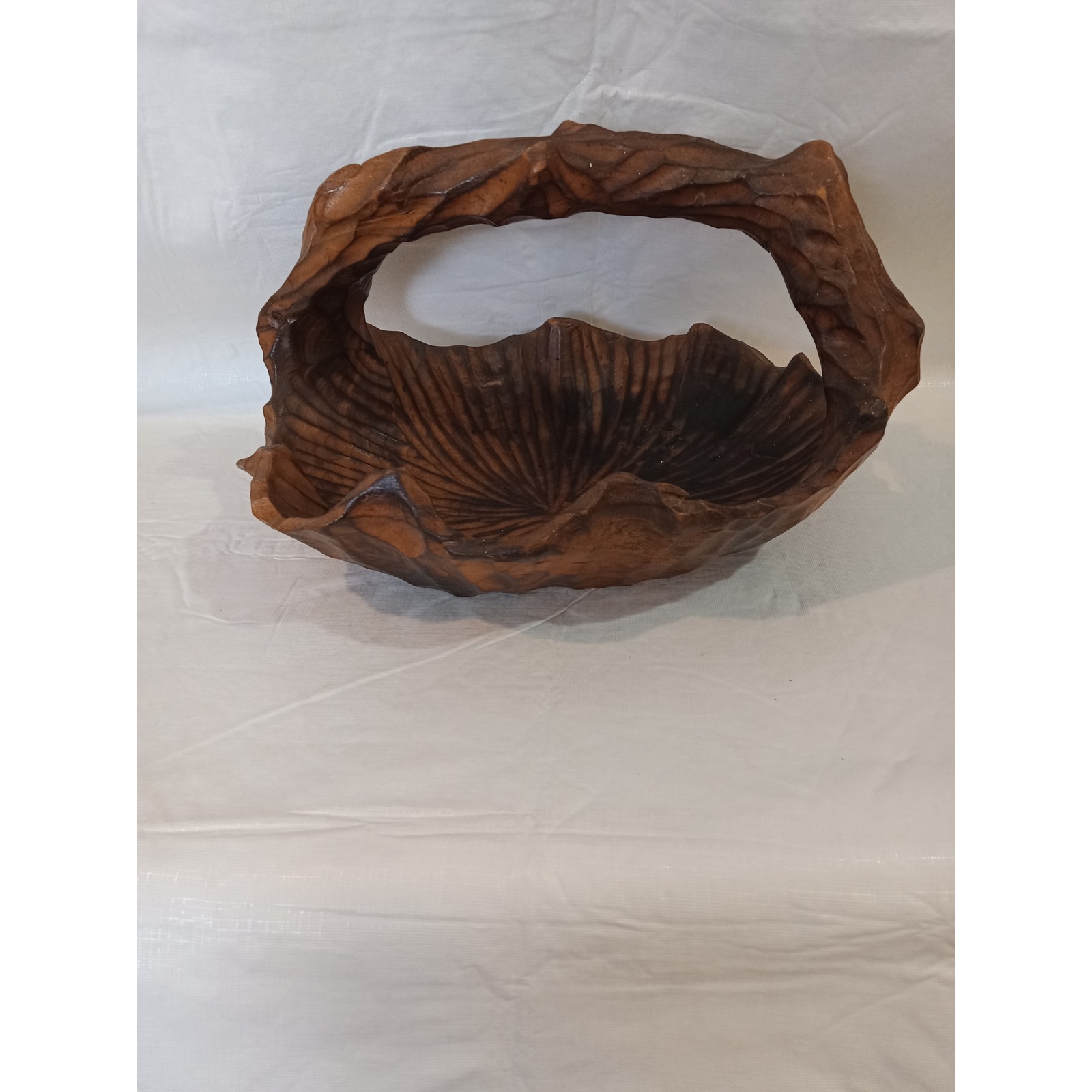 Hand Carved burl Wood Bowl Decorative Rustic Fruit Trinket Tray Handle