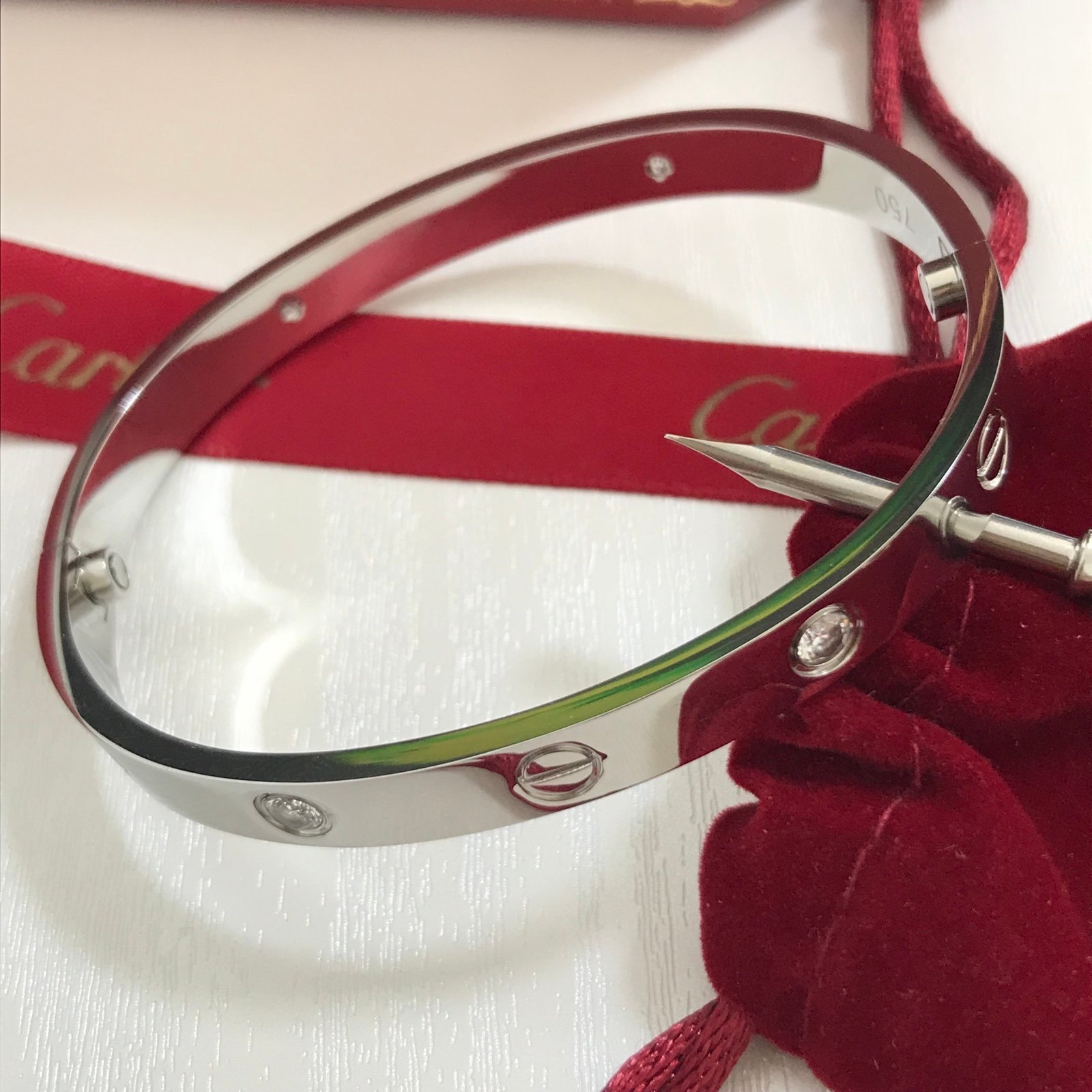 Auth Diamond Bracelet 18K Rose Gold Size 17