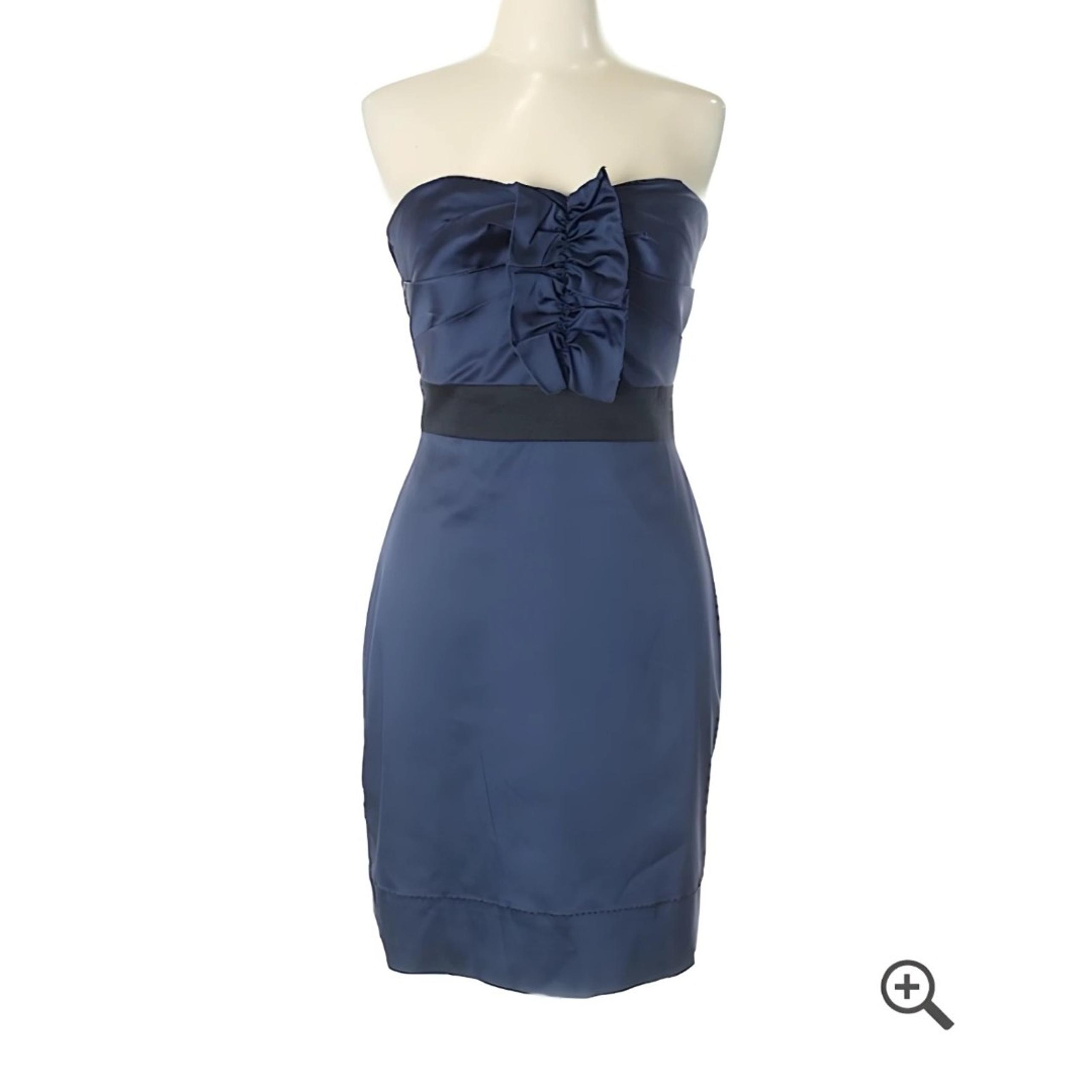Phoebe Couture NWT $270 Blue & Black Ruffle Y2K Strapless Mini Dress, Size 12
