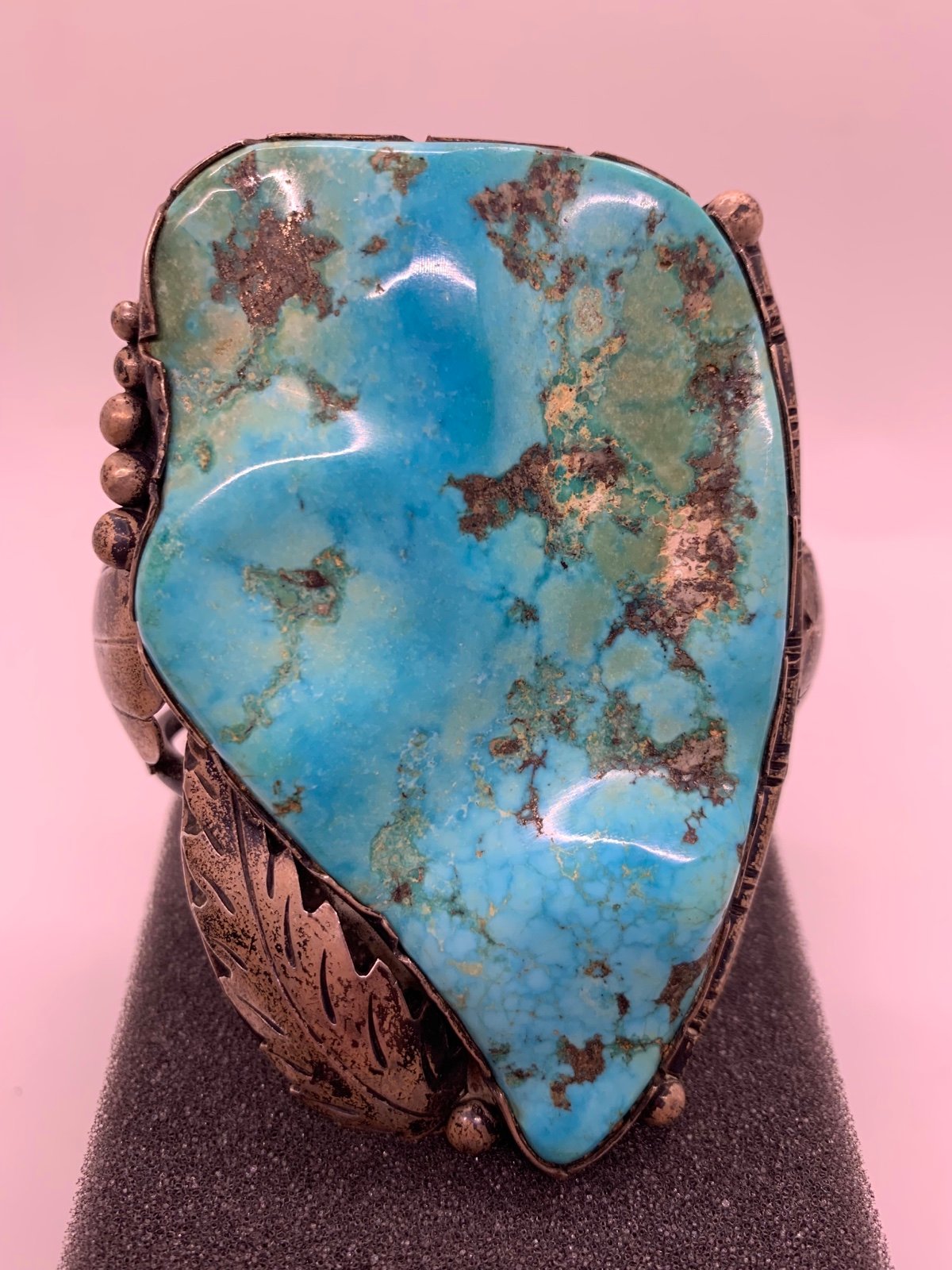 Navajo Sterling Cuff Bracelet Large Turquoise Stone - Very Unique!