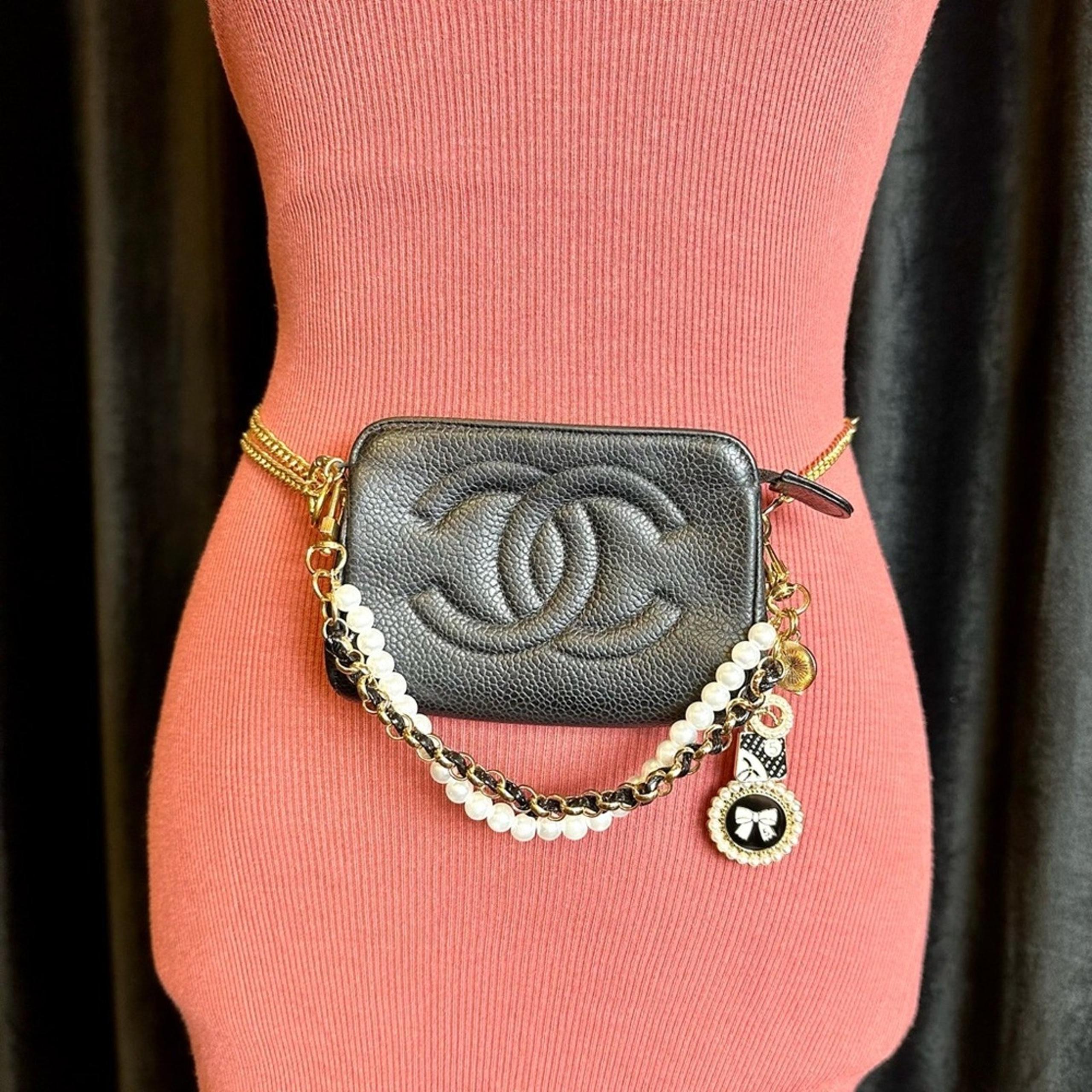 CHANEL black caviar leather mini bag crossbody bag or bum bag with chain