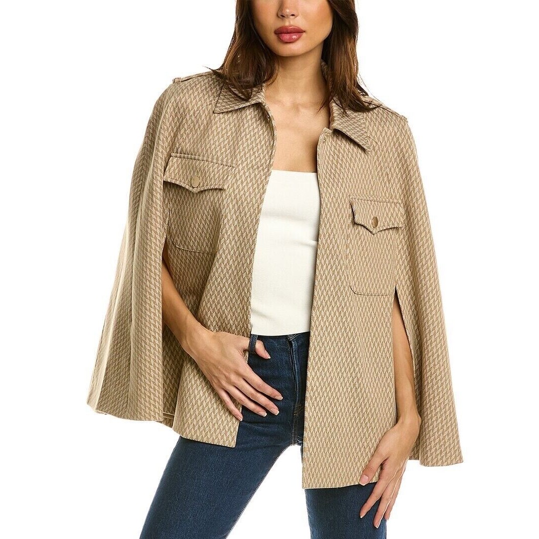 Anne Klein Tan Chevron New Knit Poncho/Cape Jacket with Pockets Size Large