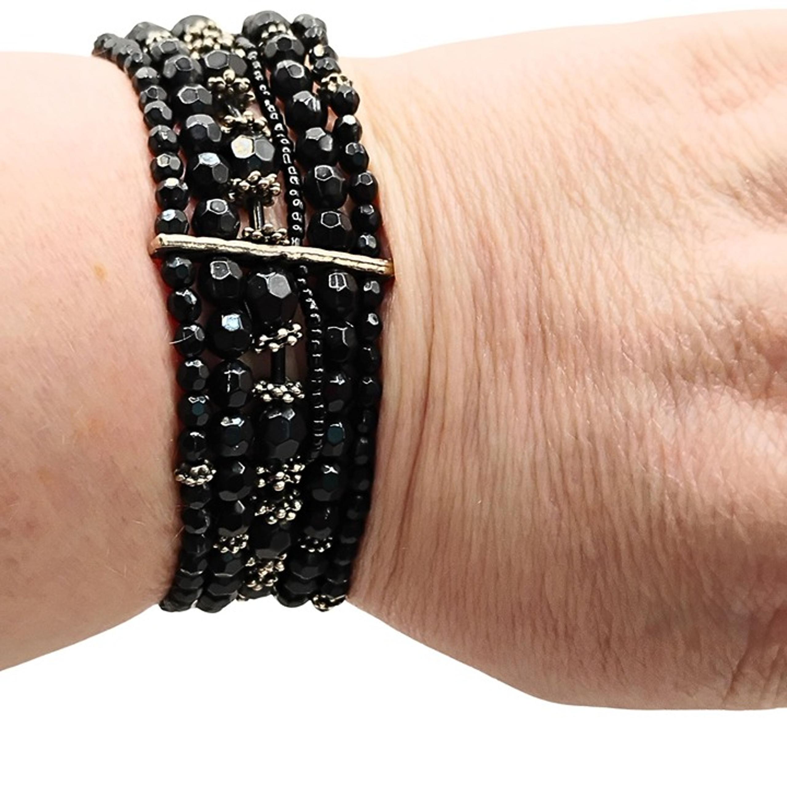 Vintage Womens Silver Tone Multi Strand Beaded Bracelet Gothic Chunky Stretch