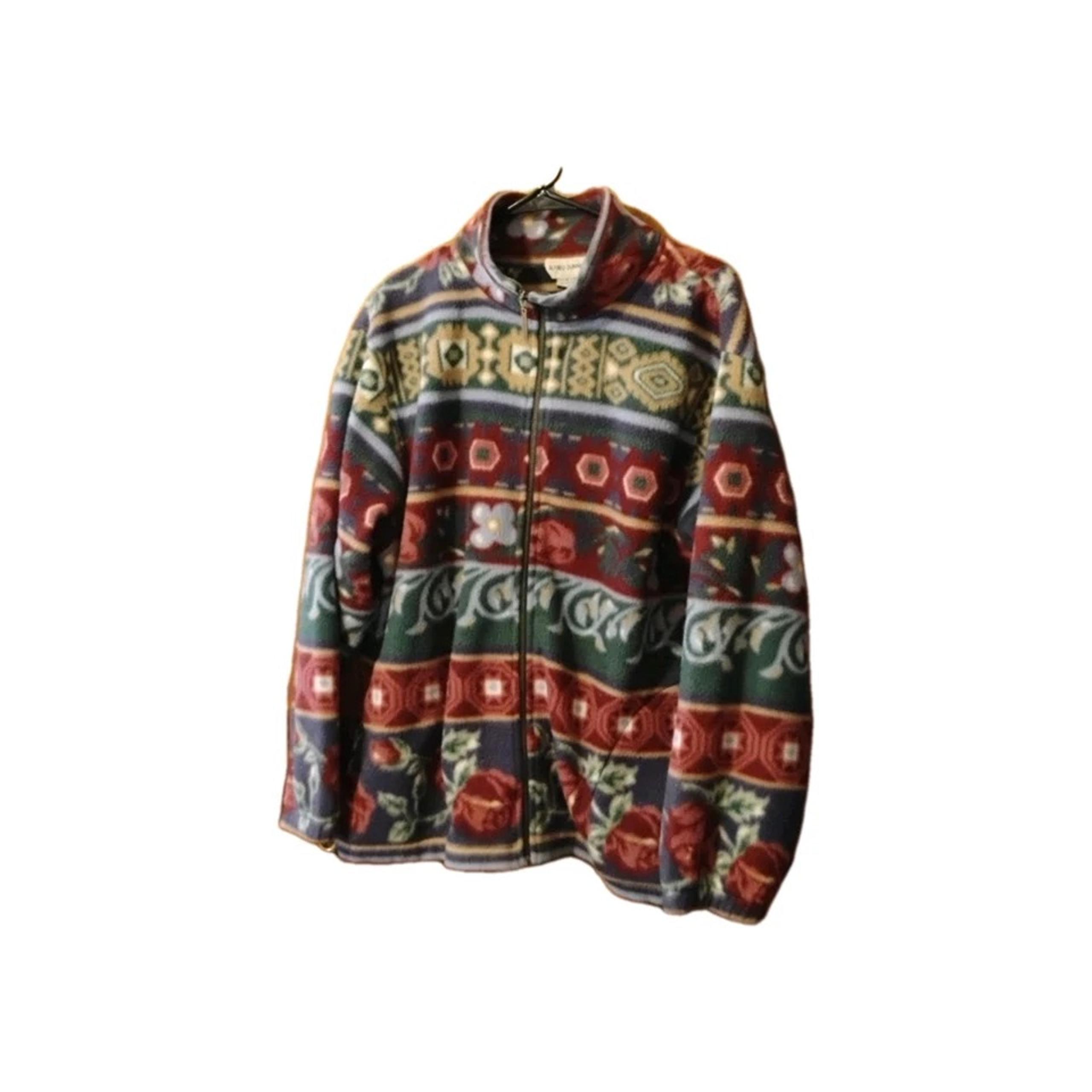 Alfred Dunner Aztec Full Zip Multicolor Fleece Large Women's Sweater (21"W X 28L