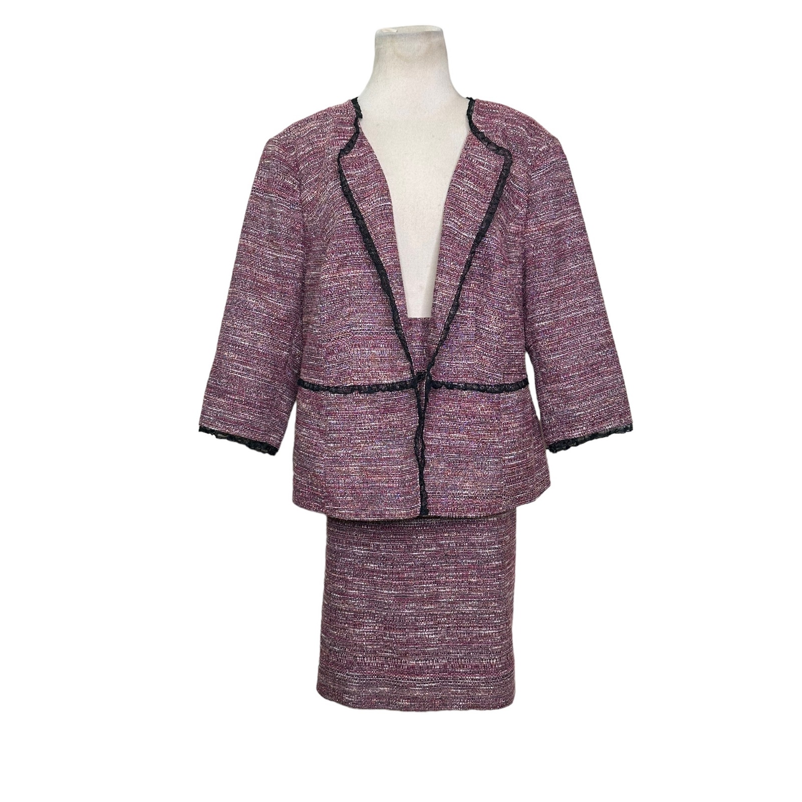 Nicole Miller Maroon Black Skirt Size 16WP Jacket Size 18WP Suit Set