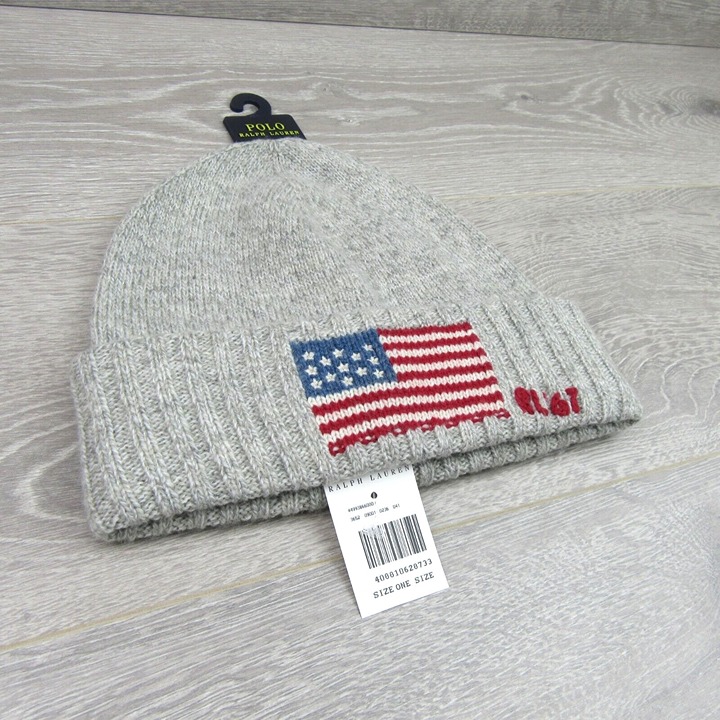 Polo Ralph Lauren RL 67' Wool Knit USA Flag Beanie Adult One
