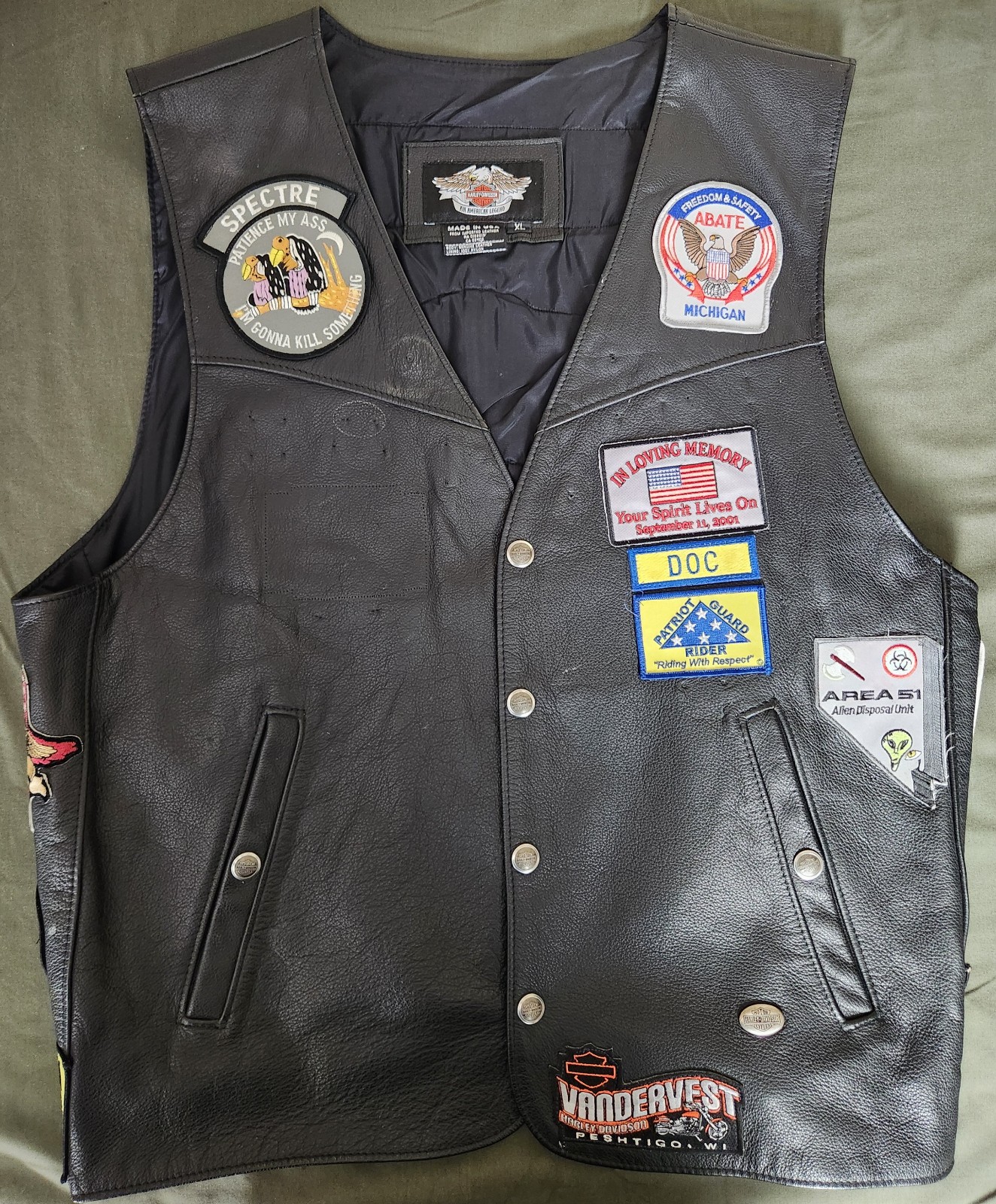 Harley-Davidson HD Men's XL Leather Riding vest Harley Abate Vandervest HOG