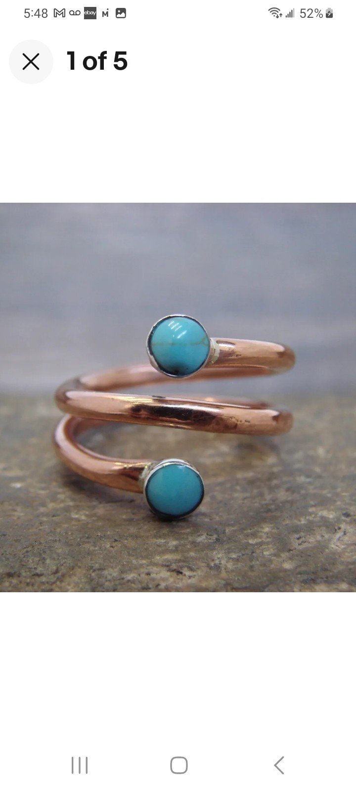 Navajo SKEETS solid copper& turquoise wrap around ring- sz8