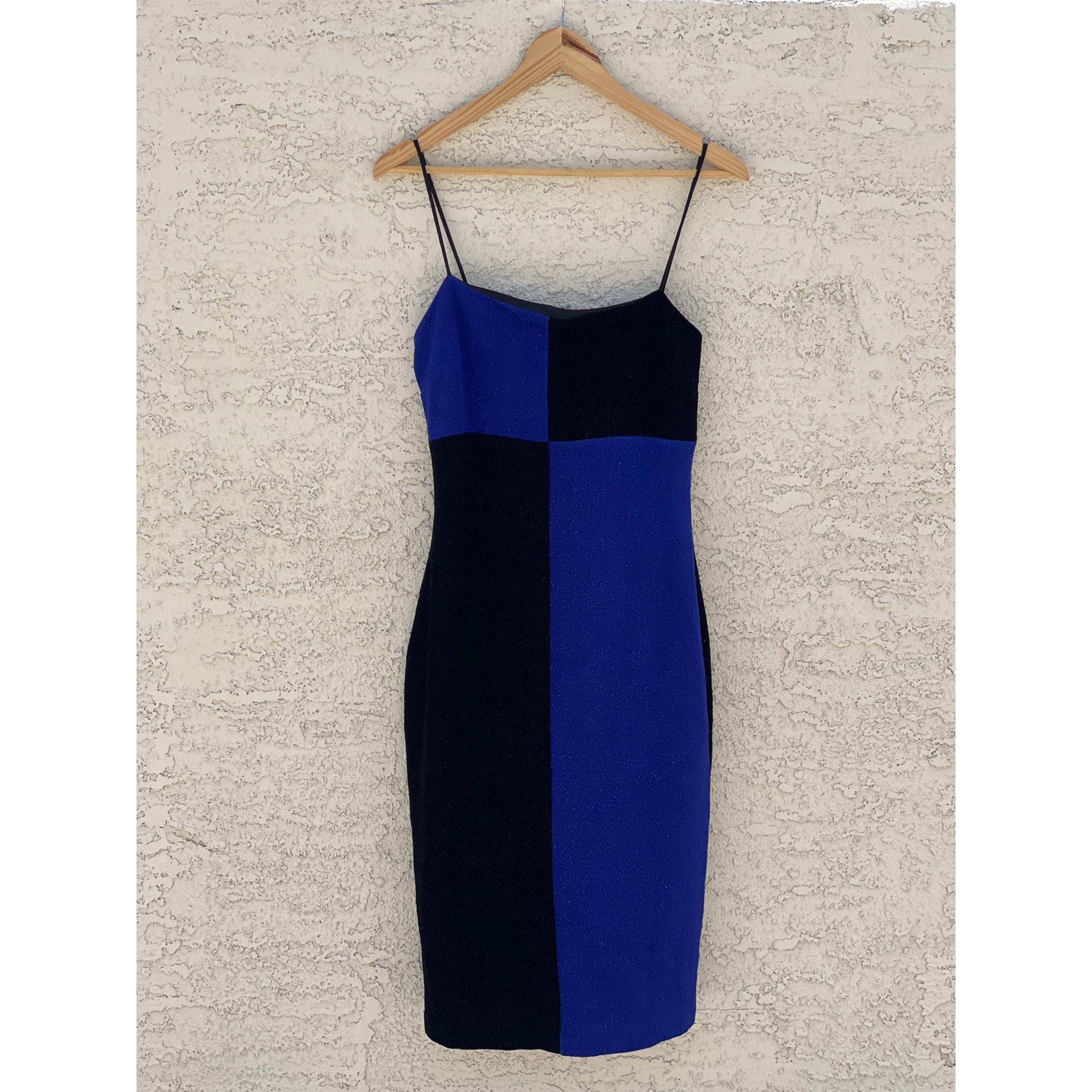 Betsy & Adam by Jaslene Black and Blue Sparkly Color Block Dress - 12