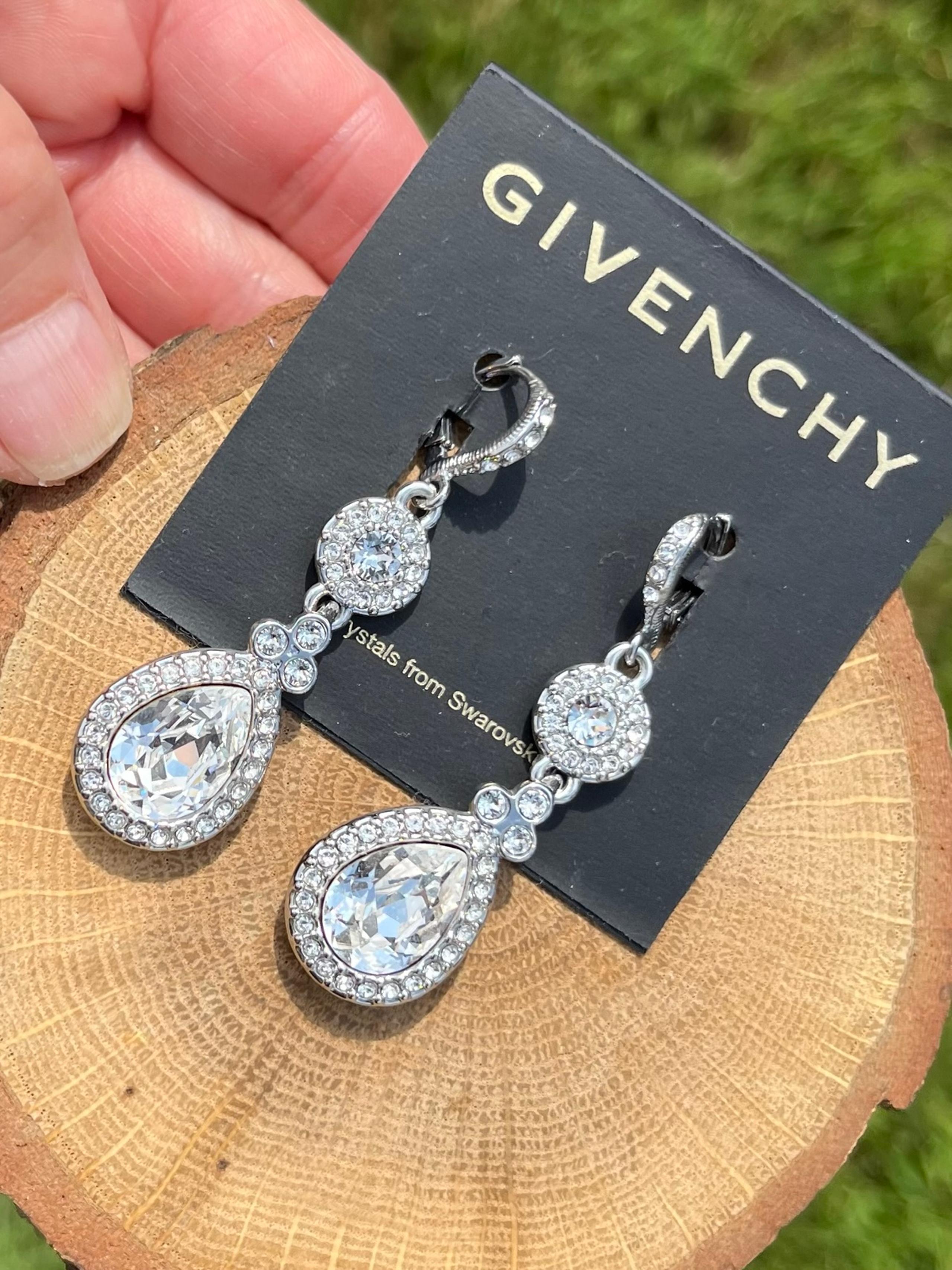 Swarovski Crystal Pave 3 tier silver pave leaver back pierced earrings - Givenchy