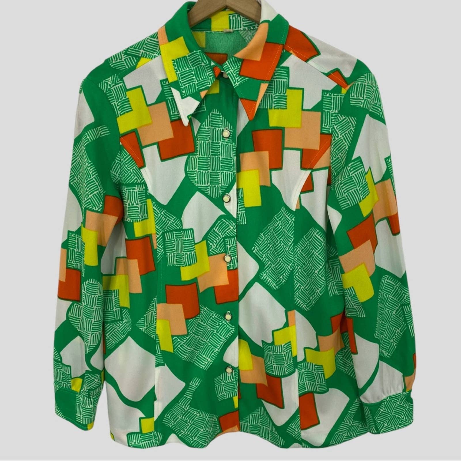 Vintage 70s Alex Garay Multicolor Abstract Print Button Down Shirt L/XL