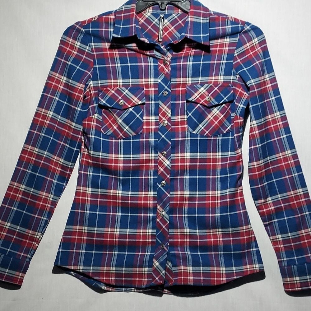 Kuhl Alina blue and red flannel women's long sleeve shirt size XS