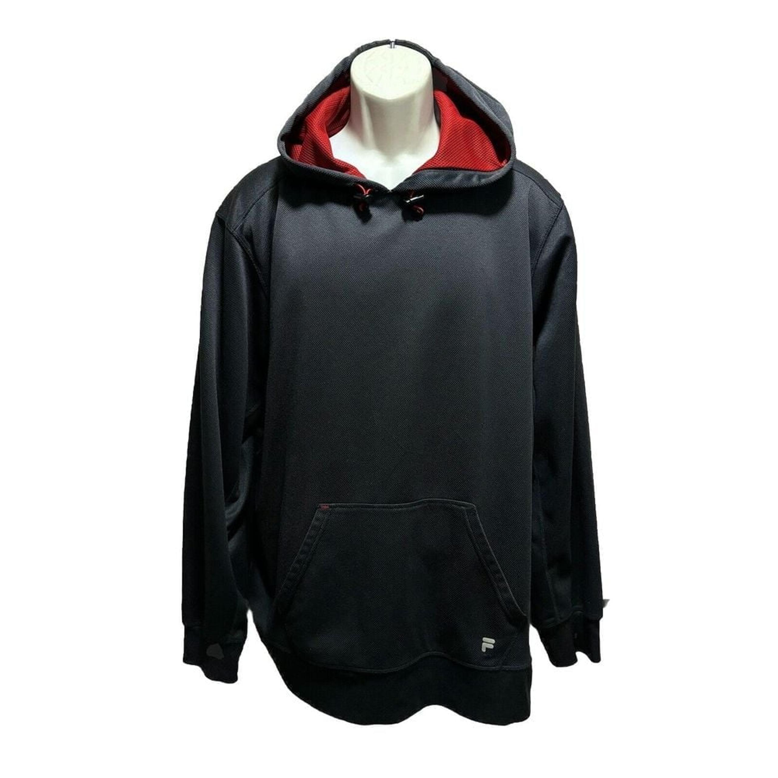 FILA Dark Gray/Red Pullover Hoodie Size XL Kangaroo Pocket Toggle Cord