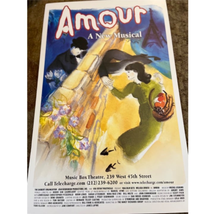 Amour Music Box Theater NYC Broadway poster 22 x 14 Gently used