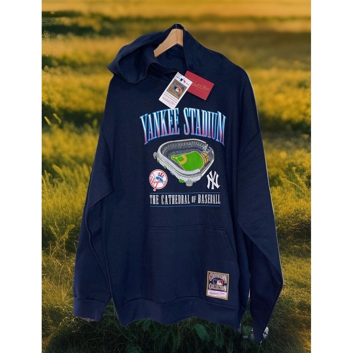Mitchell & Ness Hoodie Sweatshirt Men L Yankee Stadium Cooperstown Collection
