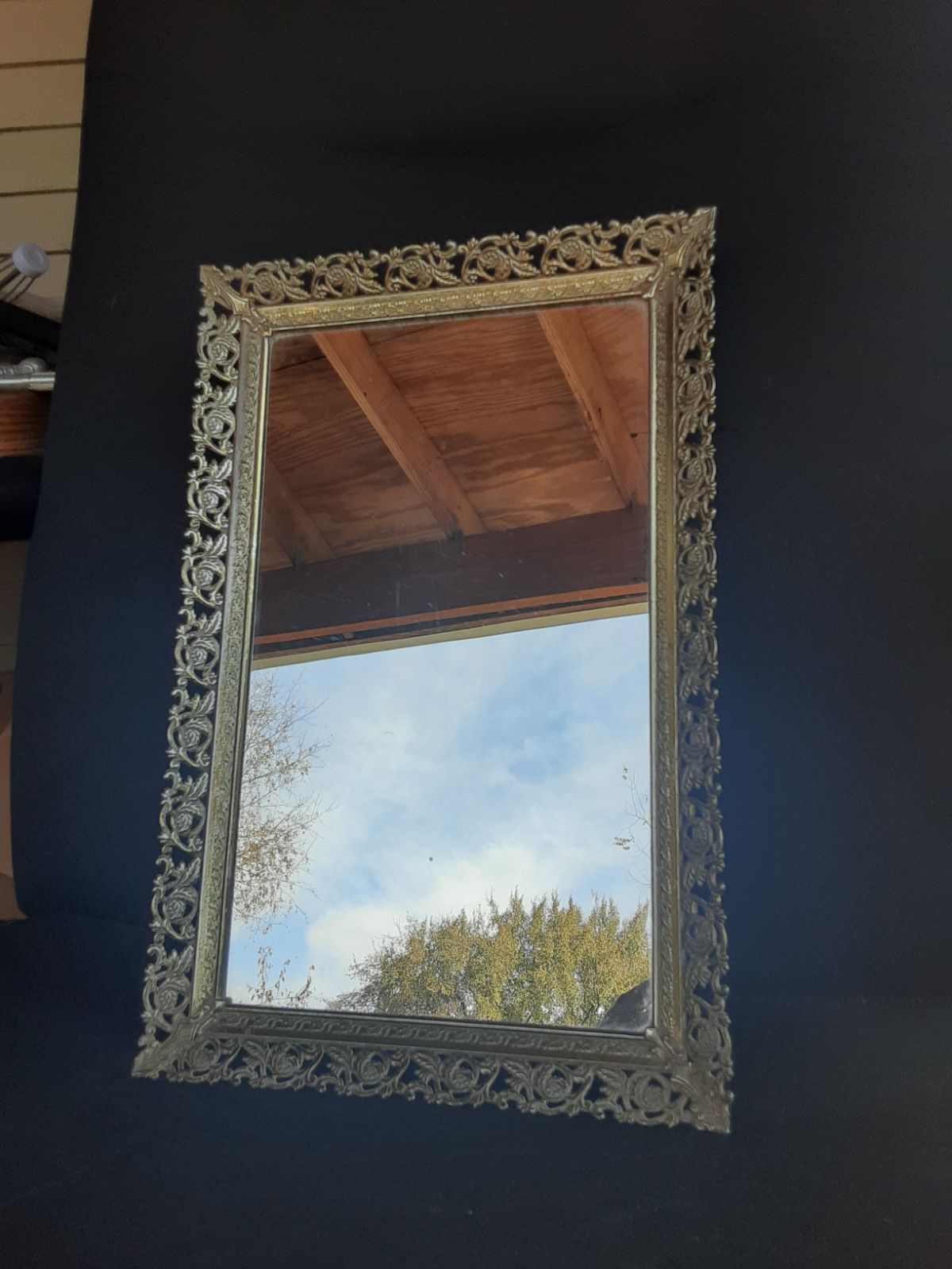 Gold Floral Footed Mirror Vanity Tray