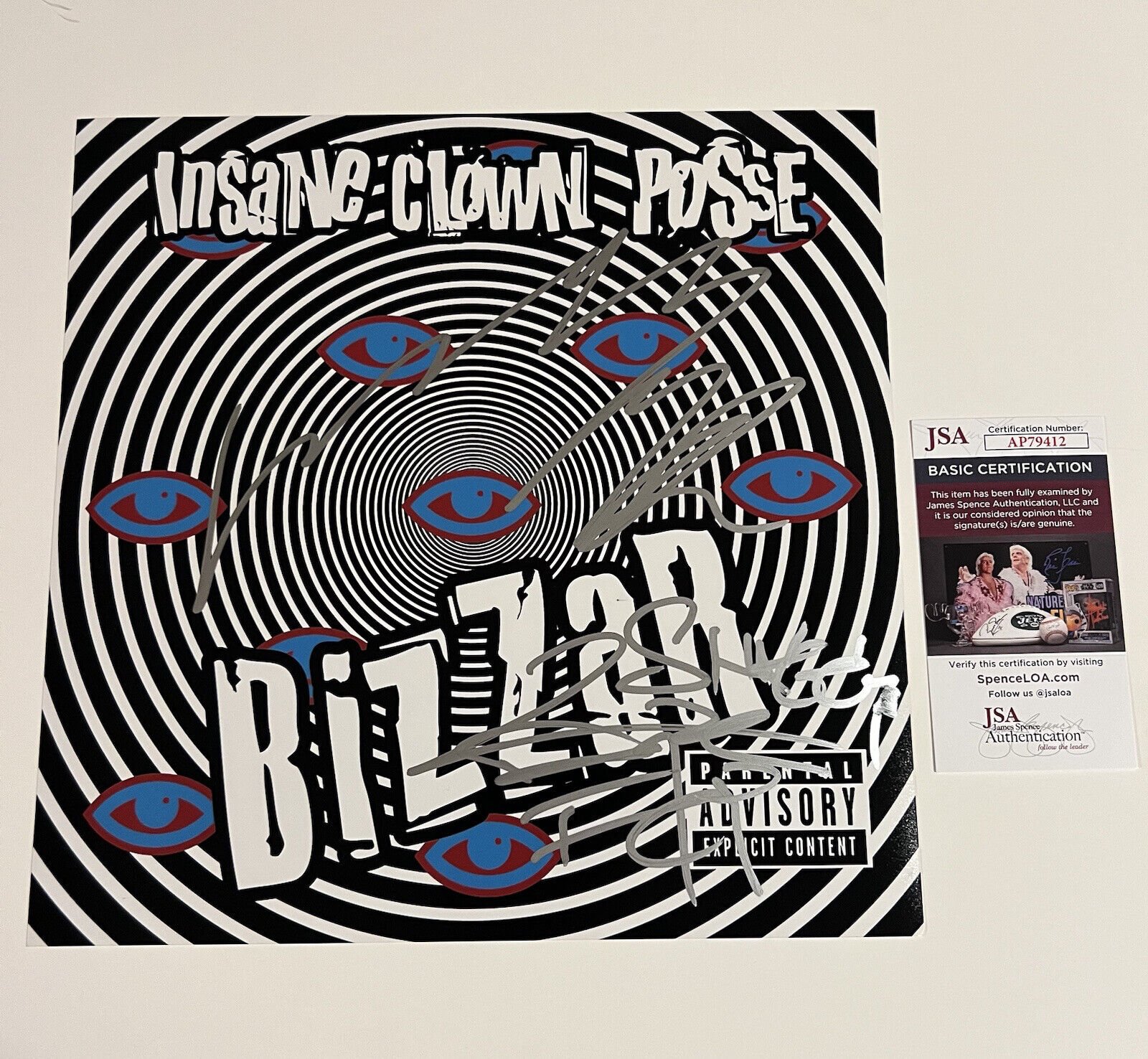 INSANE CLOWN POSSE SIGNED BIZZAR 12x12 PHOTO ICP SHAGGY VIOLENT J (JSA COA)