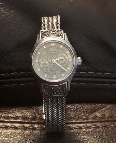 LOIS HILL Sterling Silver Bracelet Automatic Grey Face Round Watch