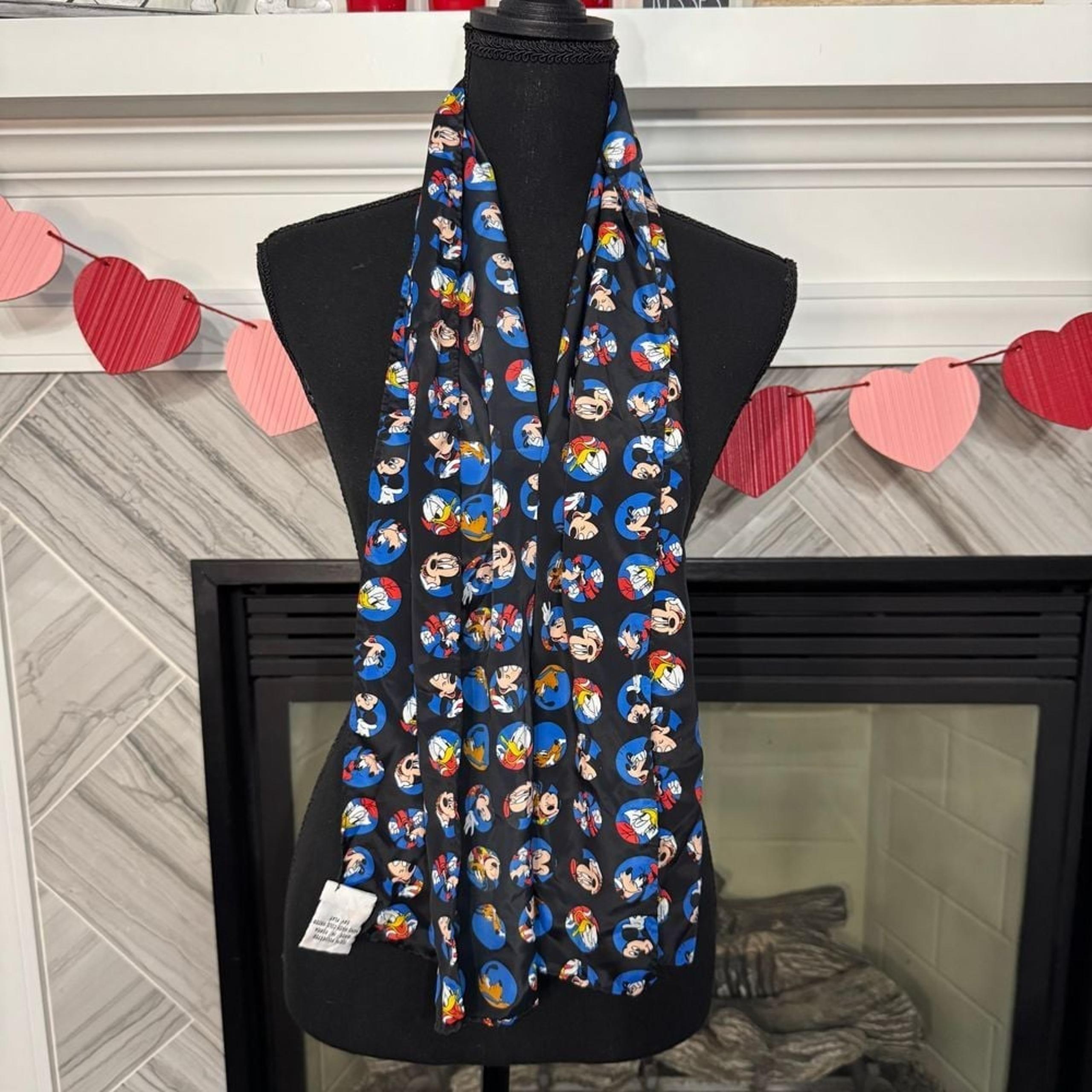 Disney Mickey Mouse Character Print  Scarf Black Blue Vintage