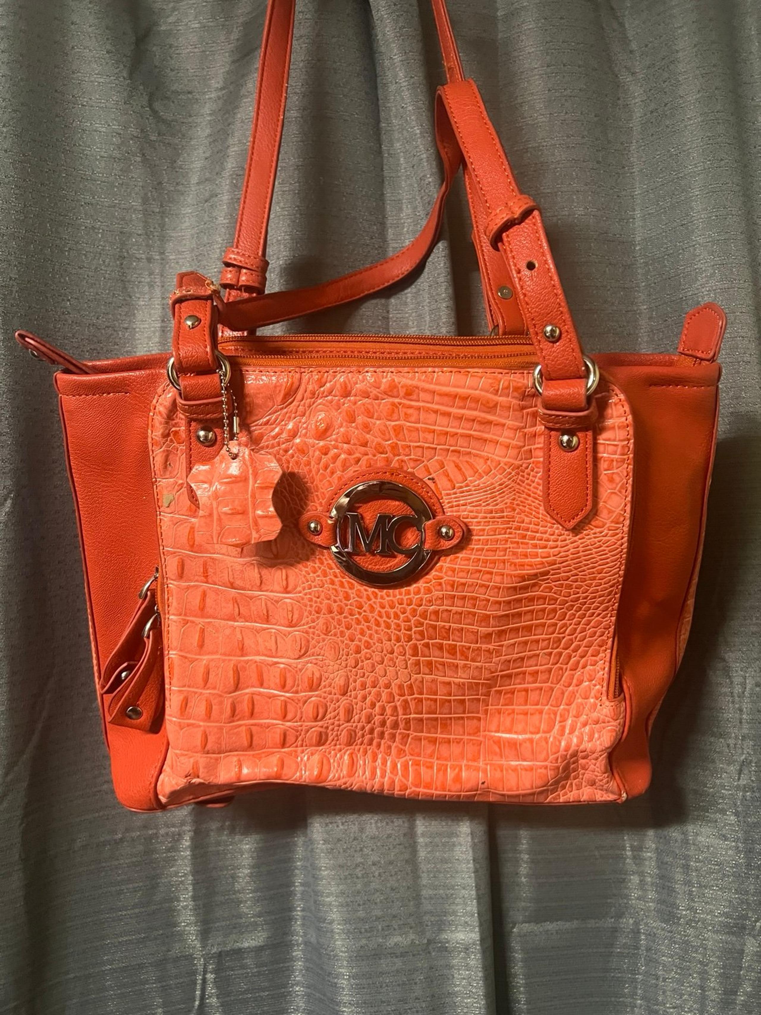 MC Marc Chantel Shoulder Bag Light Orange Crocodile Reptile Faux Leather
