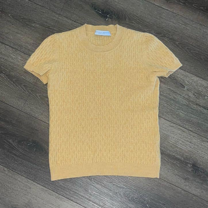 Carolina Herrera Women's Cable Knit Merino Wool Short Sleeve Yellow Small