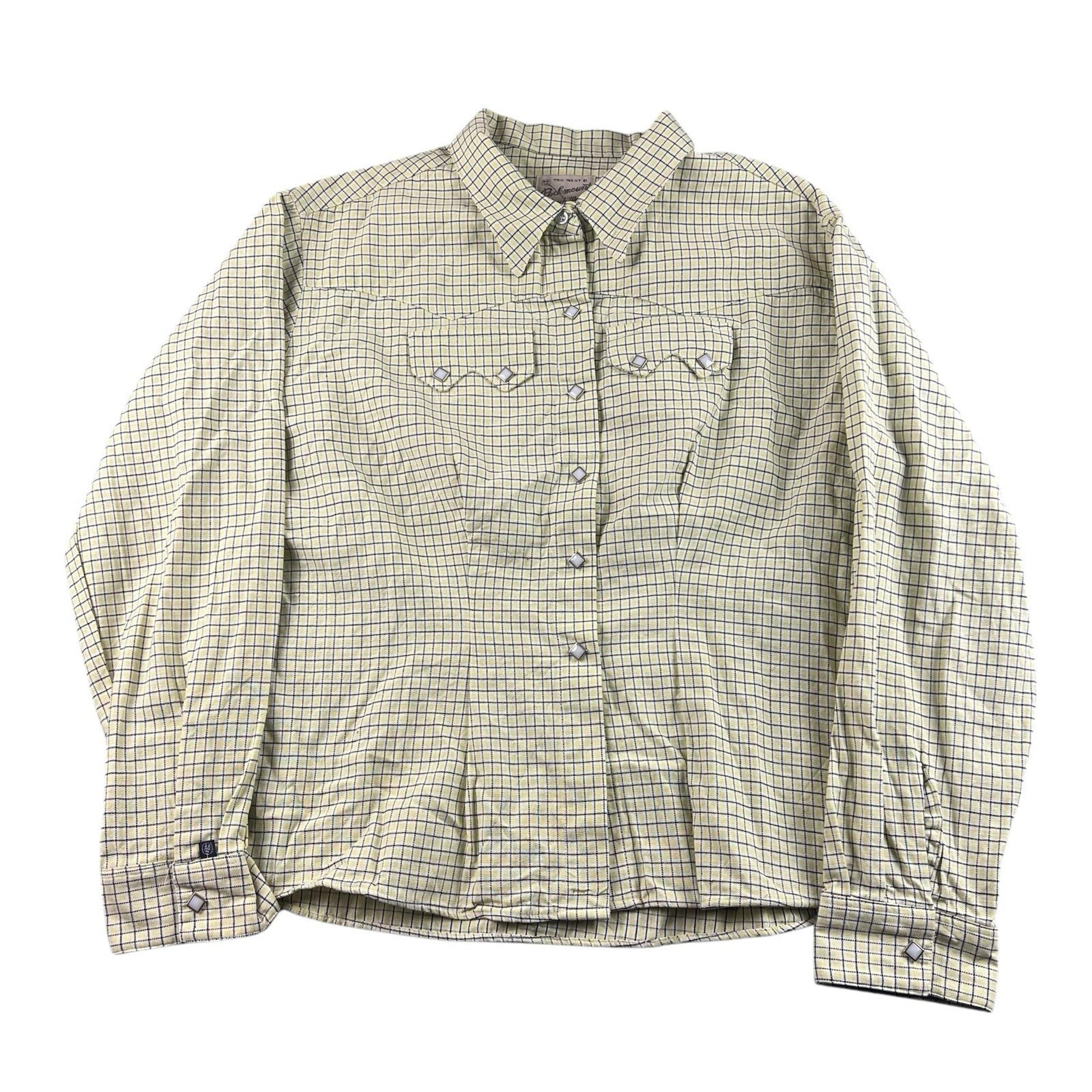 Vintage Rockmount Ranchwear Plaid Shirt Sawtooth Pockets Diamond Pearl Snap XL