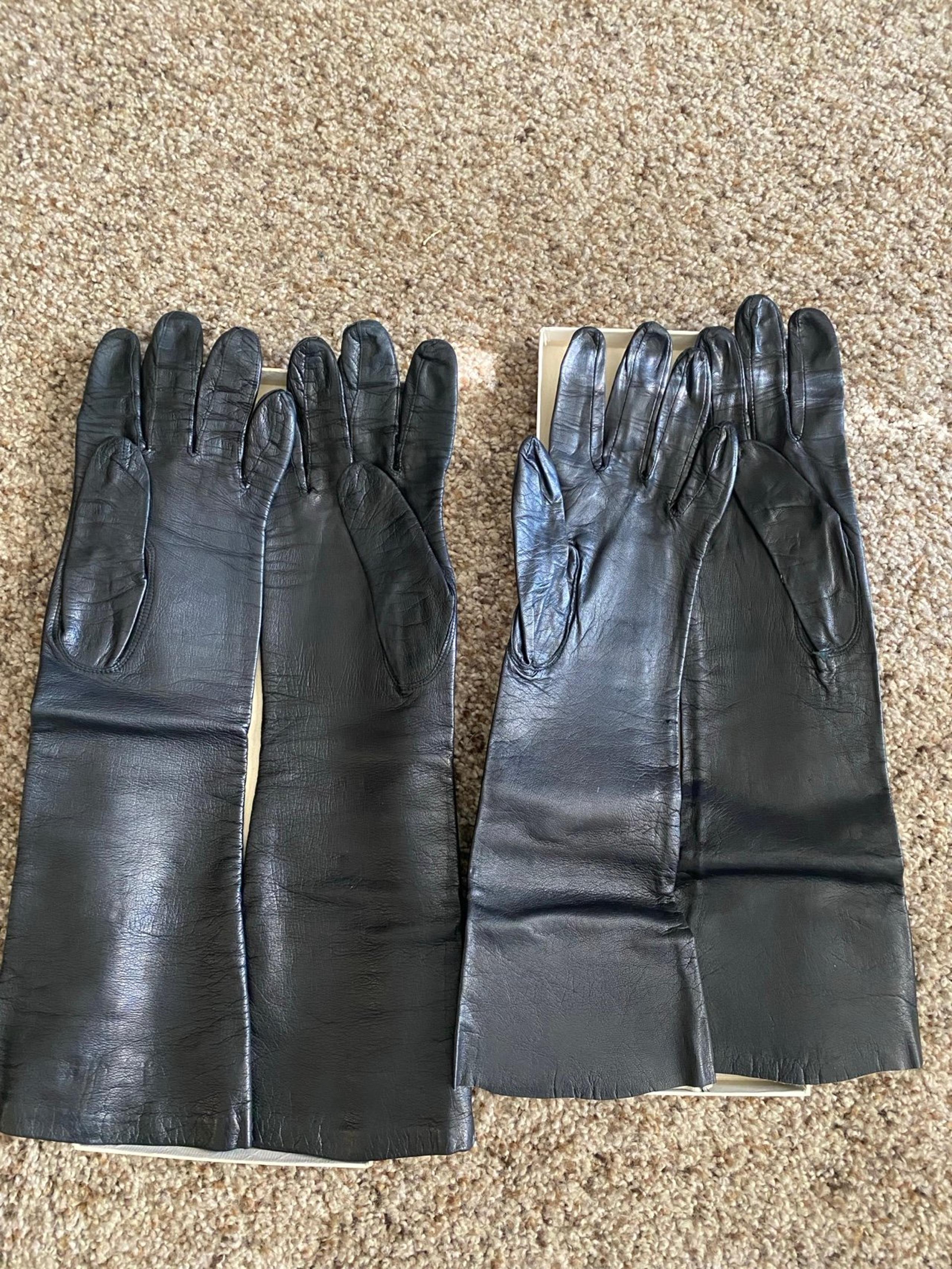 Vintage Long Gloves and Fownes Leather Silk Black Long Gloves