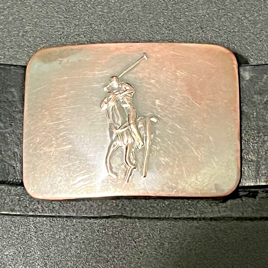 Rare VTG Polo Ralph Lauren Silver Over Copper Metal Pony Belt & Buckle Size 34